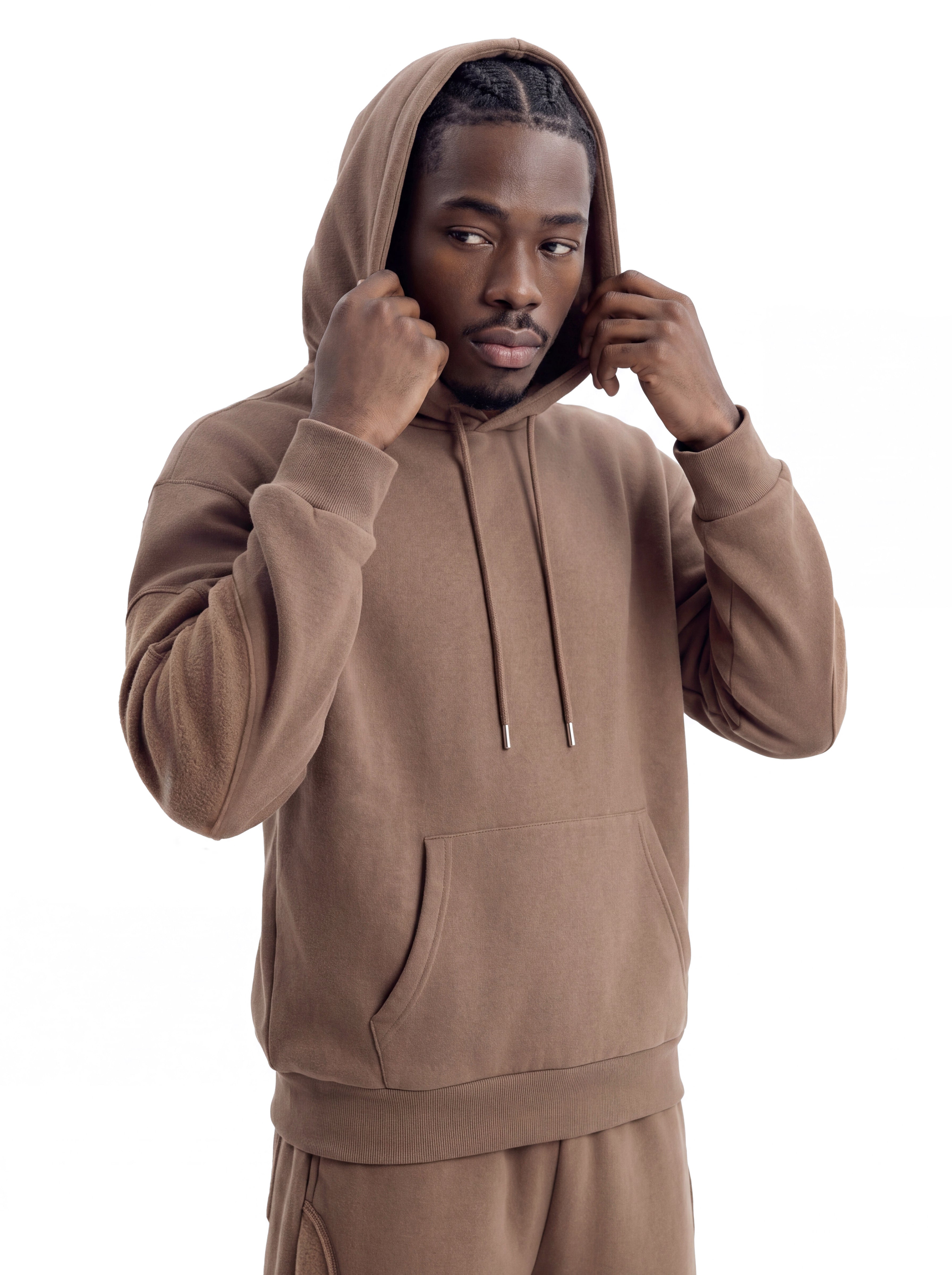 Reverse Panel Oversized Hoodie - Brown