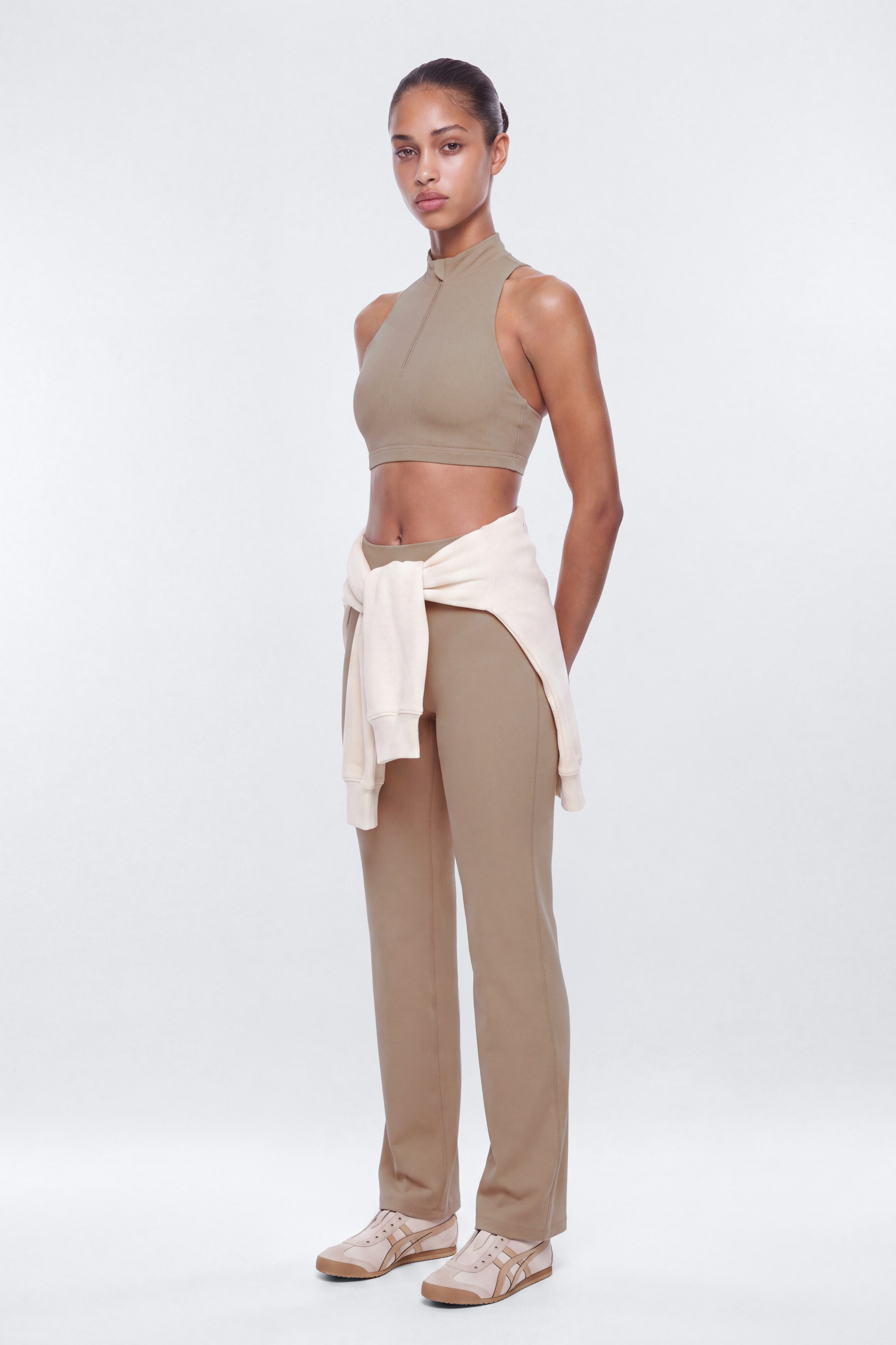 ProStretch™ Mock Neck Quarter Zip Sports Bra - Taupe