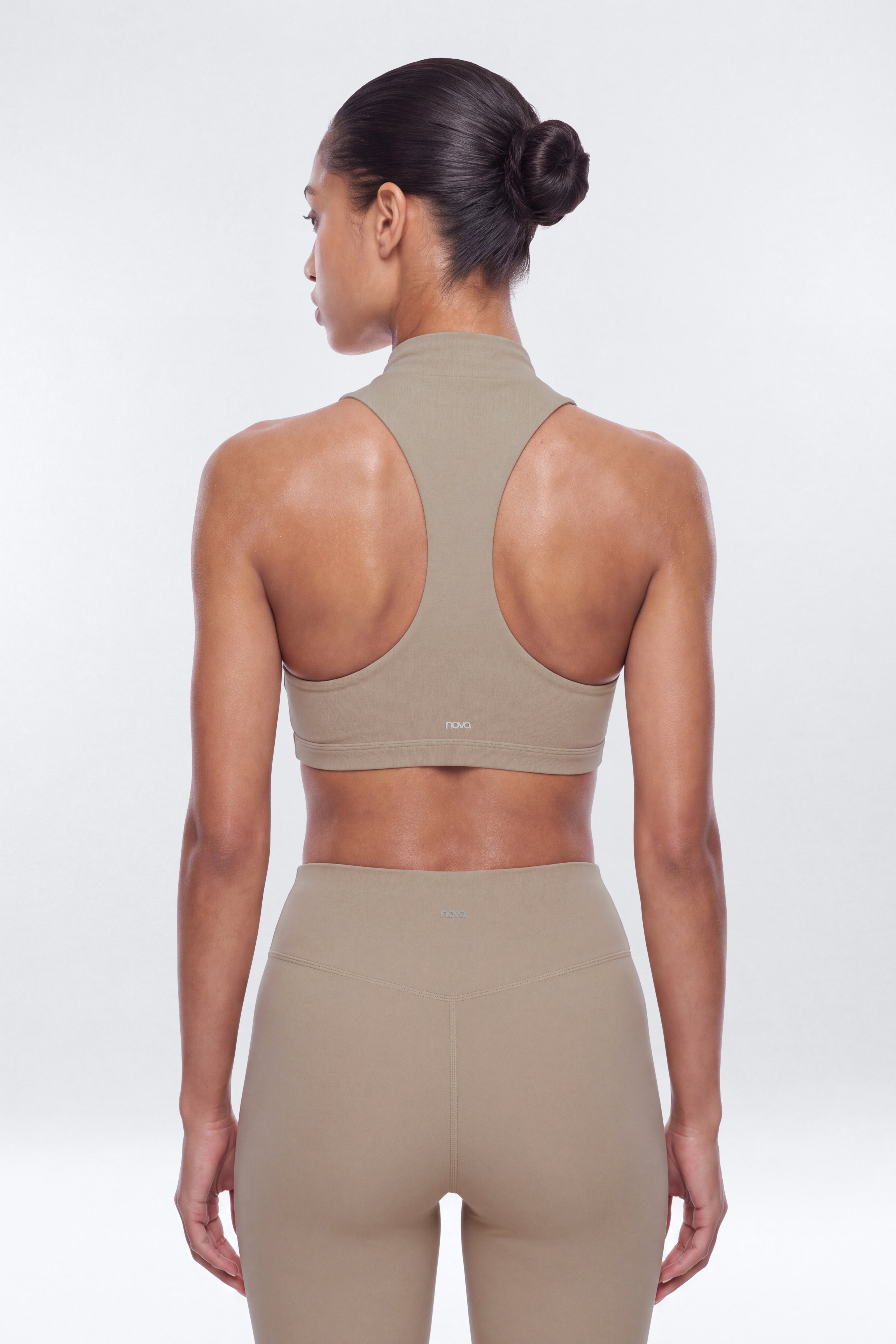 ProStretch™ Mock Neck Quarter Zip Sports Bra - Taupe