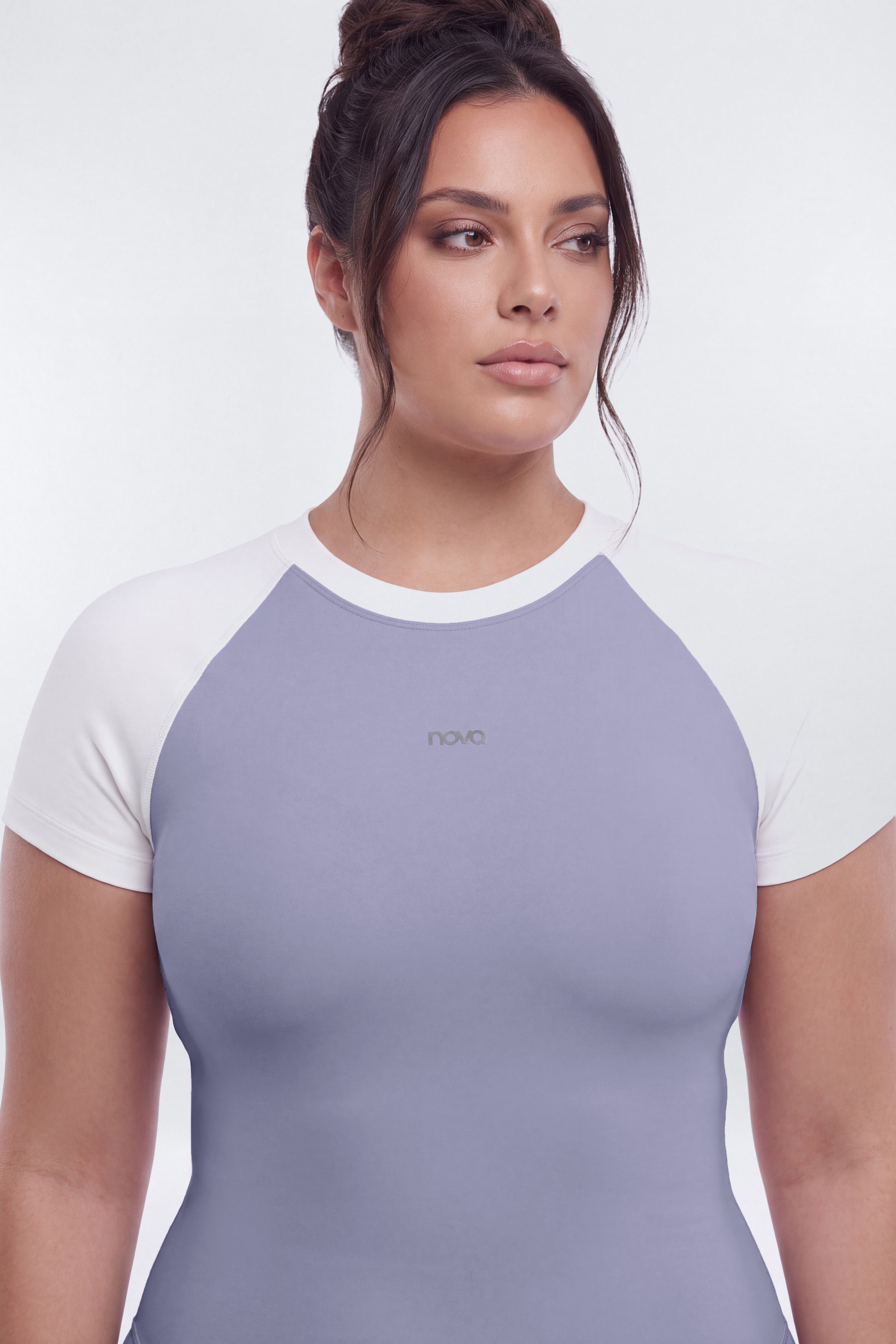 ProStretch™ 3″ Short Sleeve Colorblock Romper - Dusty Lavender