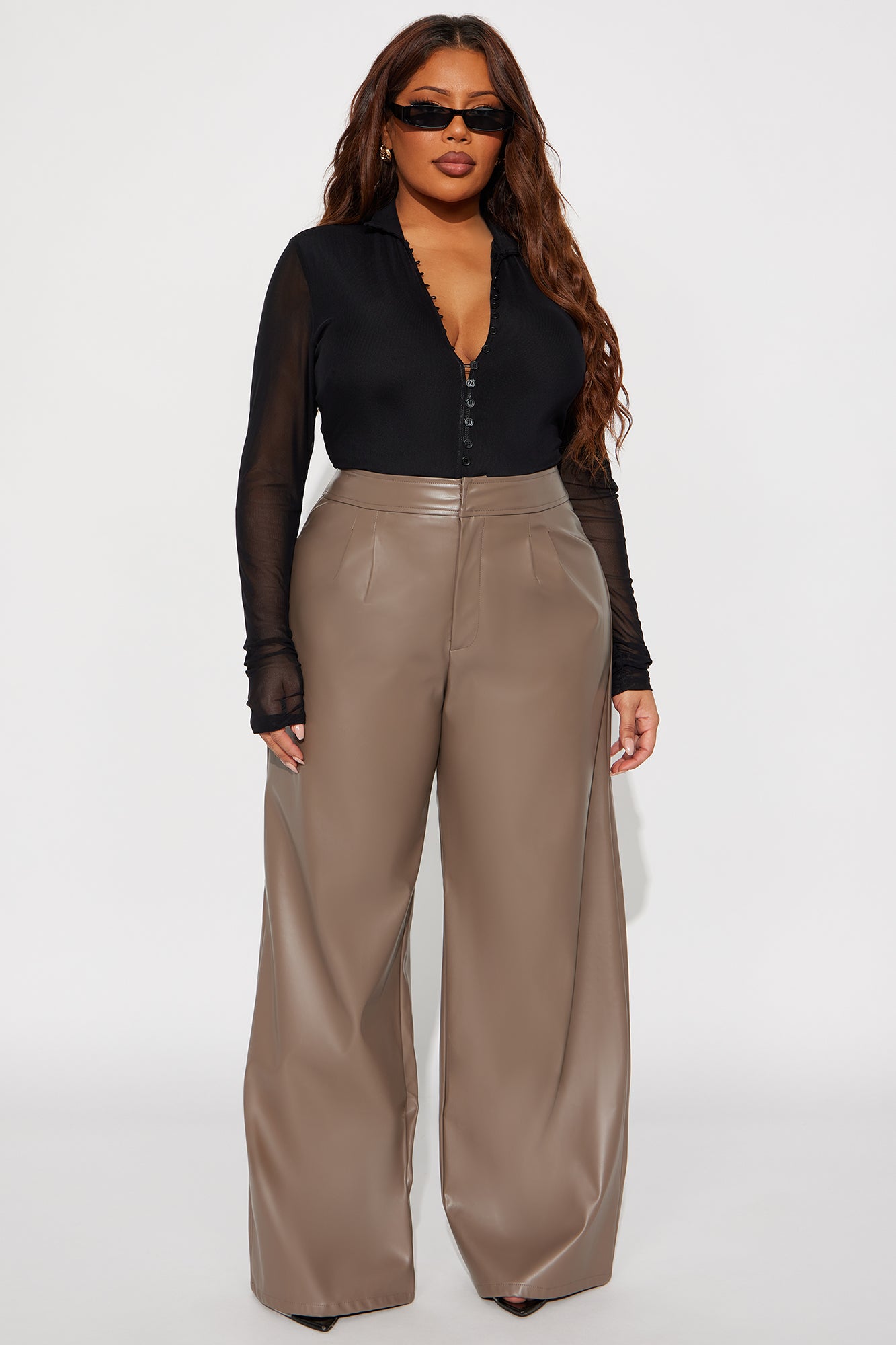 Going Somewhere Faux Leather Wide Leg Pant 33 - Mocha