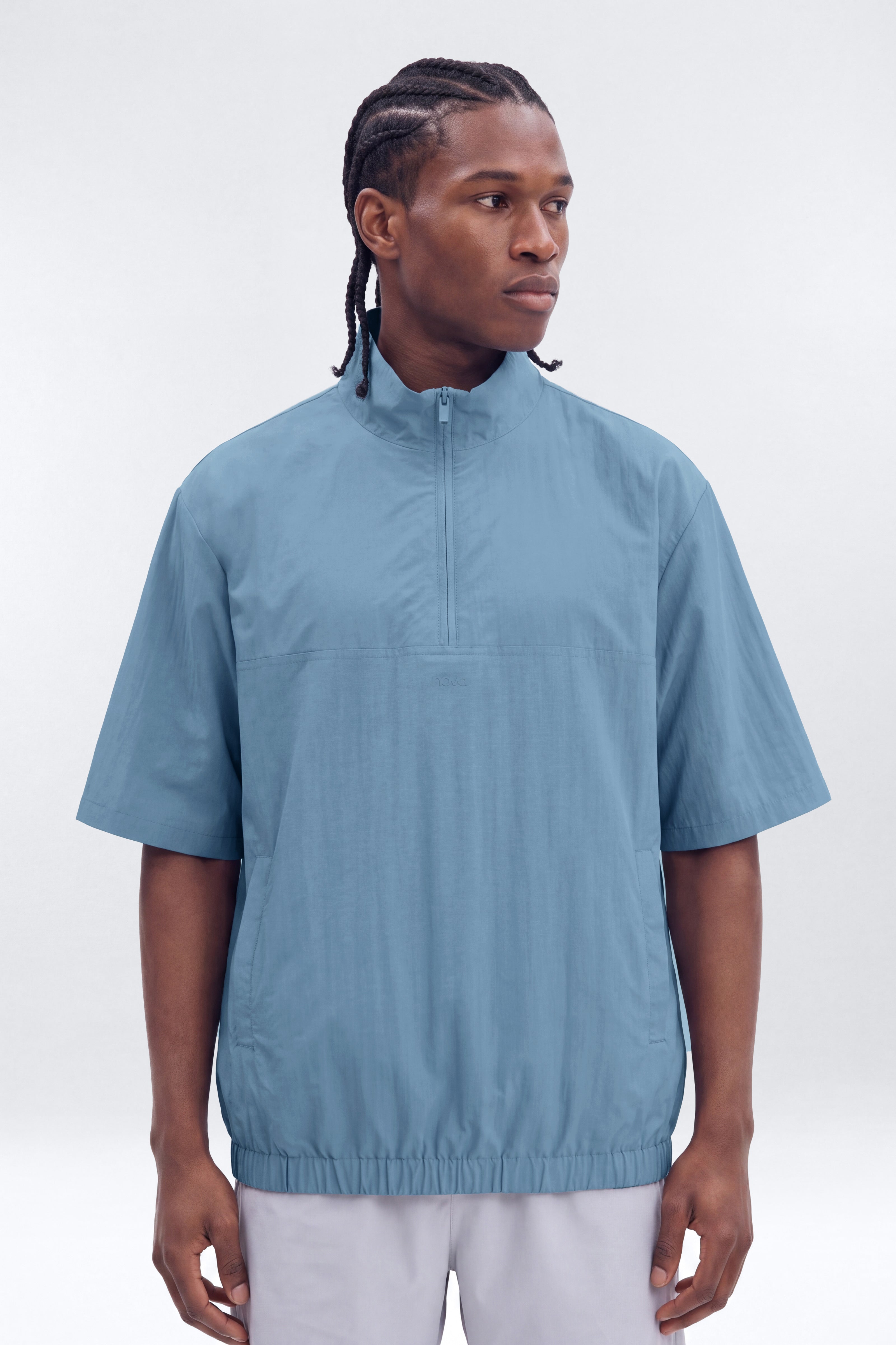 CoreNylon Short Sleeve Quarter Zip Jacket Top - Soft Indigo
