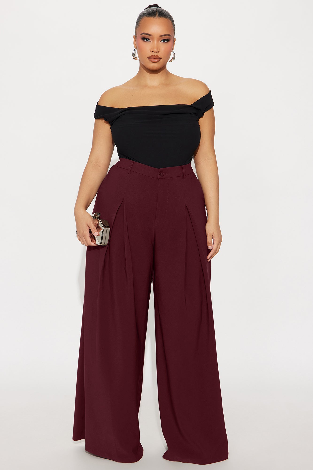 Karianna Crepe Woven Wide Leg Pant 33 - Burgundy