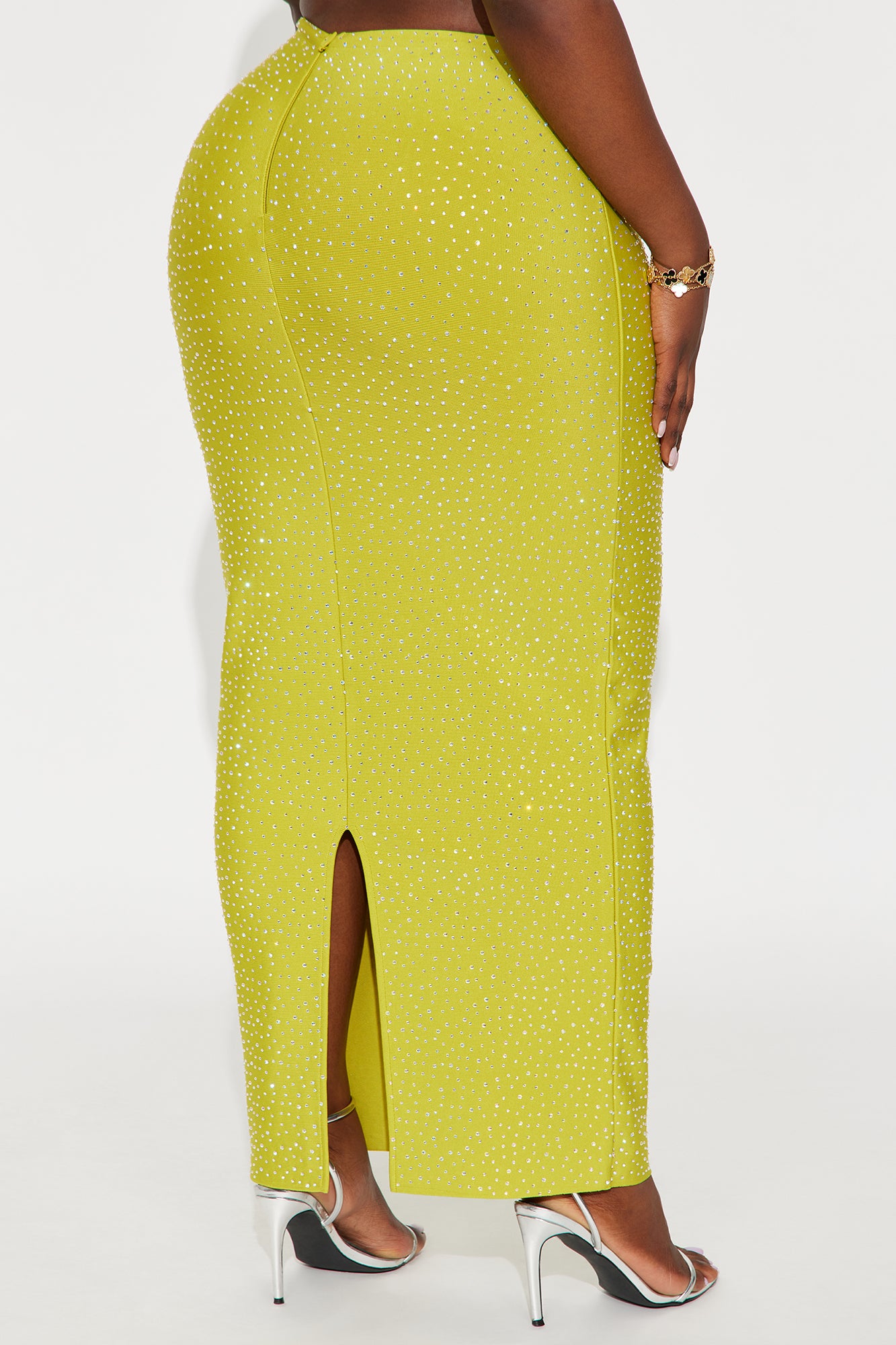 Late To The Party Rhinestone Bandage Maxi Skirt - Chartreuse