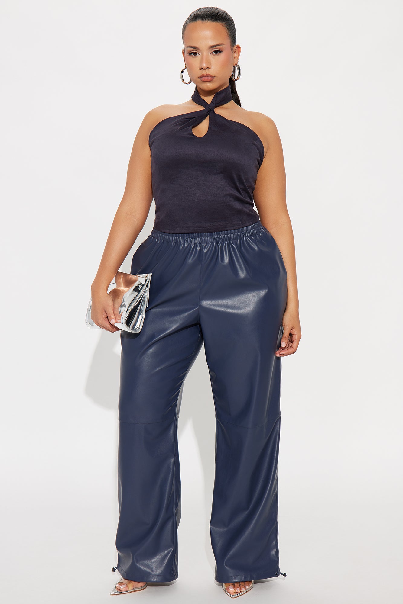 Demi Faux Suede Halter Top - Navy
