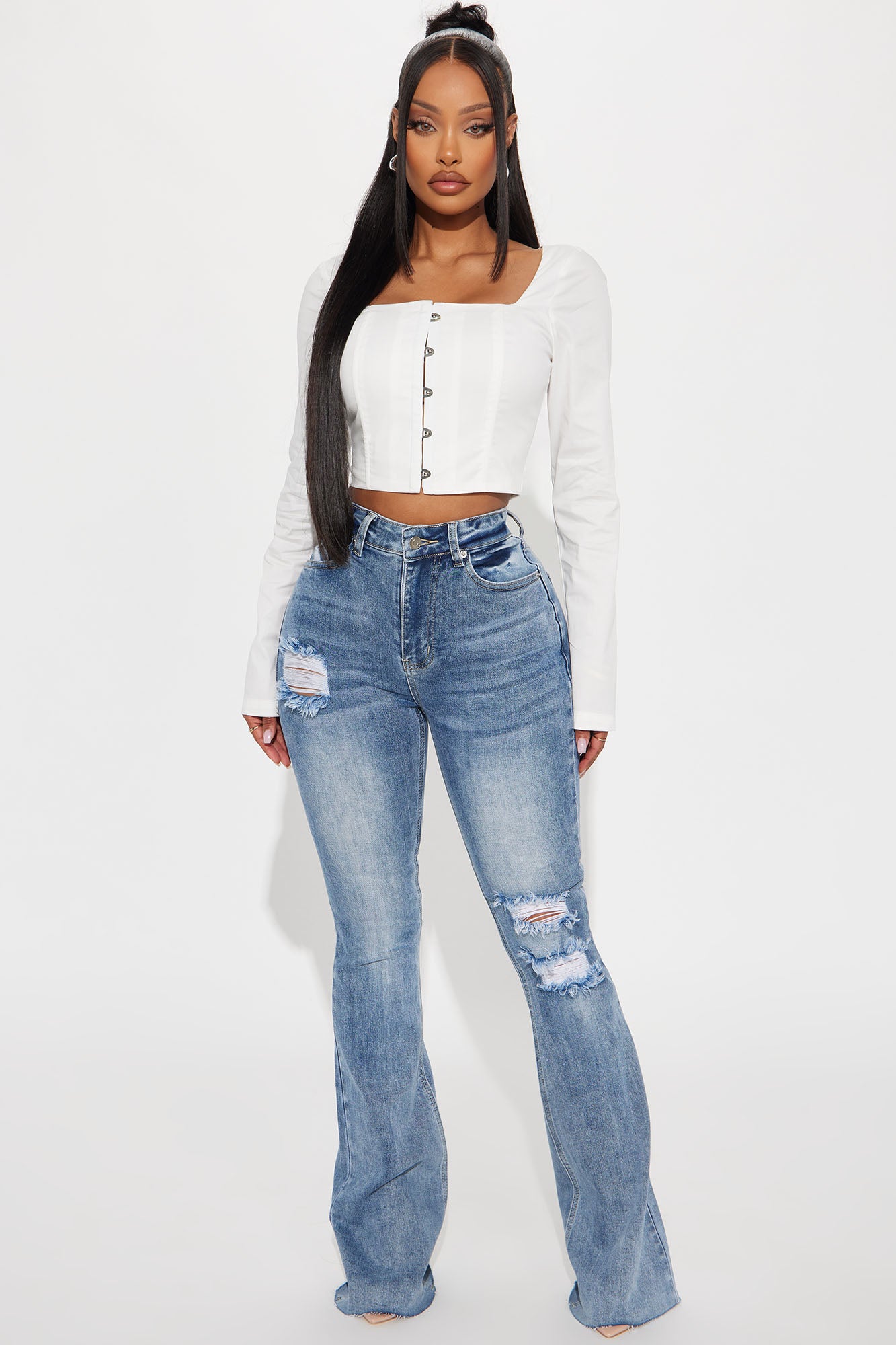 Tall Certifiable Stretch Ripped Flare Jeans - Light Wash image 6