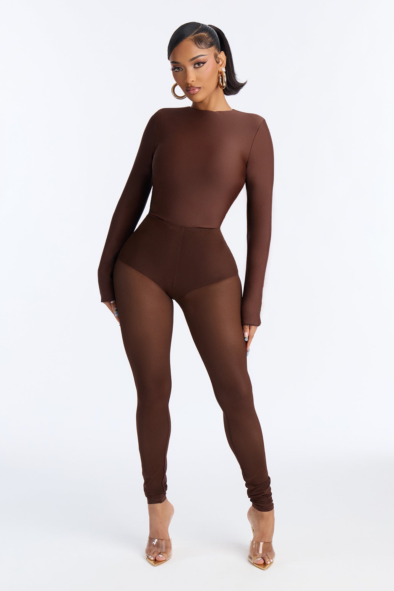 Leona Long Sleeve Double Lined 2 Piece Set - Chocolate