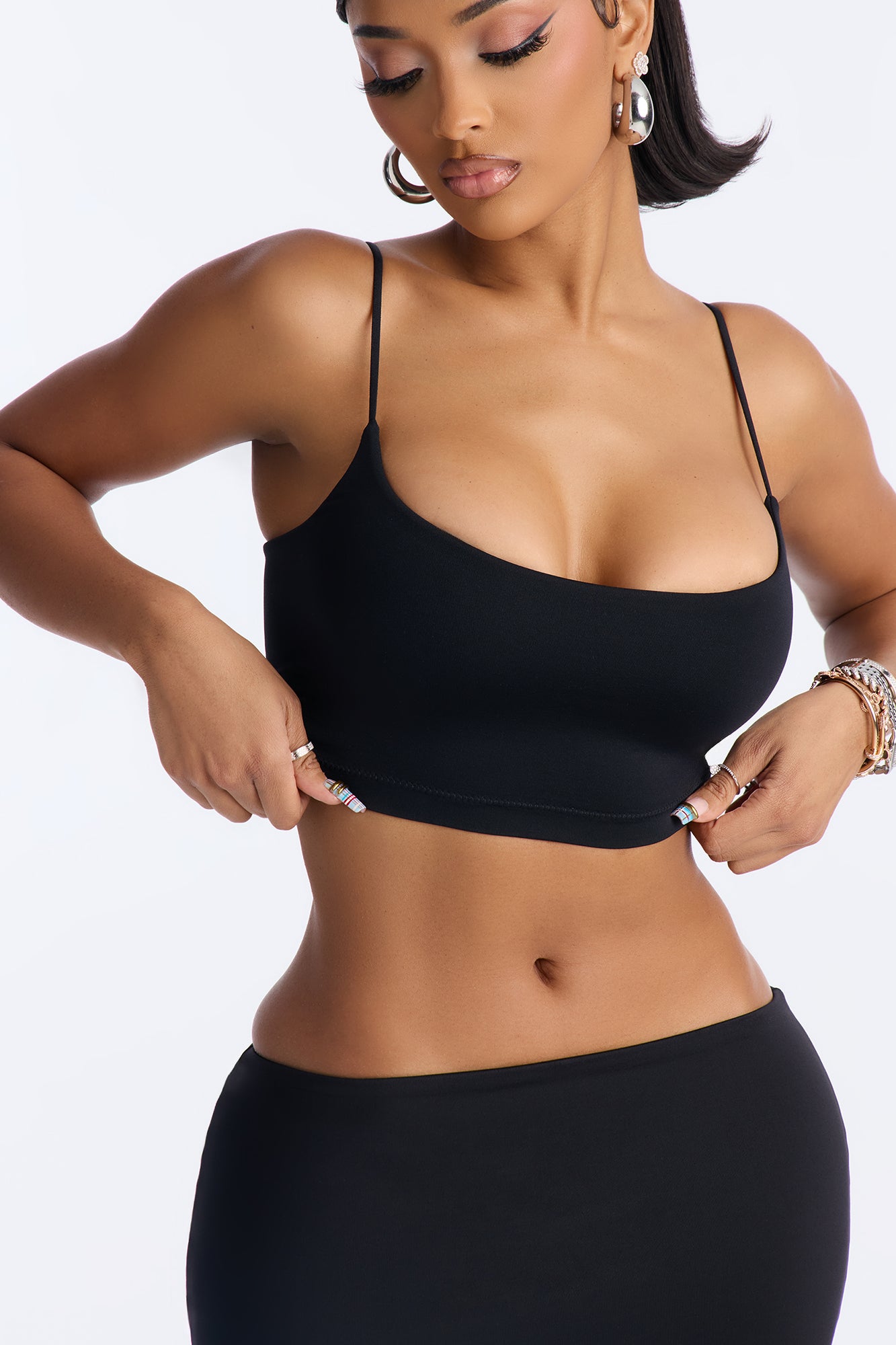 Seamless Smooth Base Layer Double Lined Cami Crop Top - Black