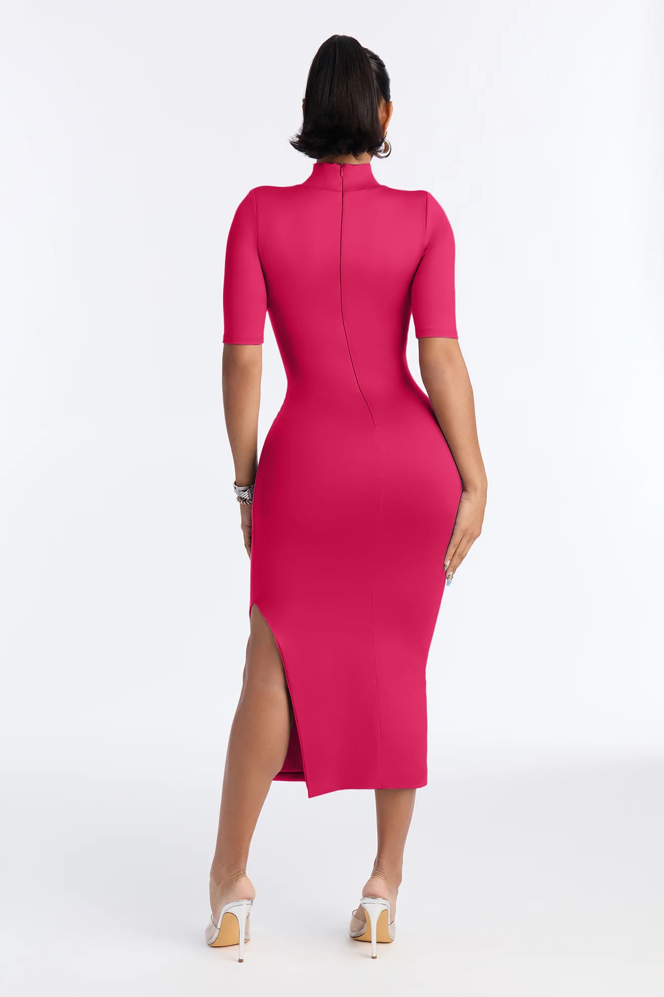 Contour Double Lined Turtle Neck Midi Dress - Raspberry image 8
