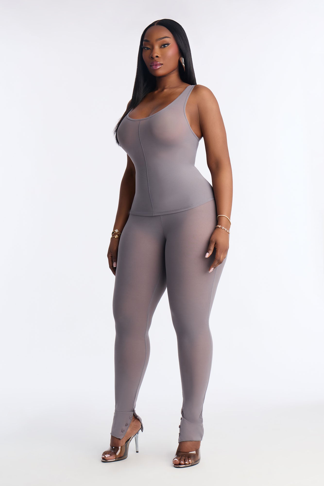 Power Mesh Scoop Neck Tank Top - Dark Grey