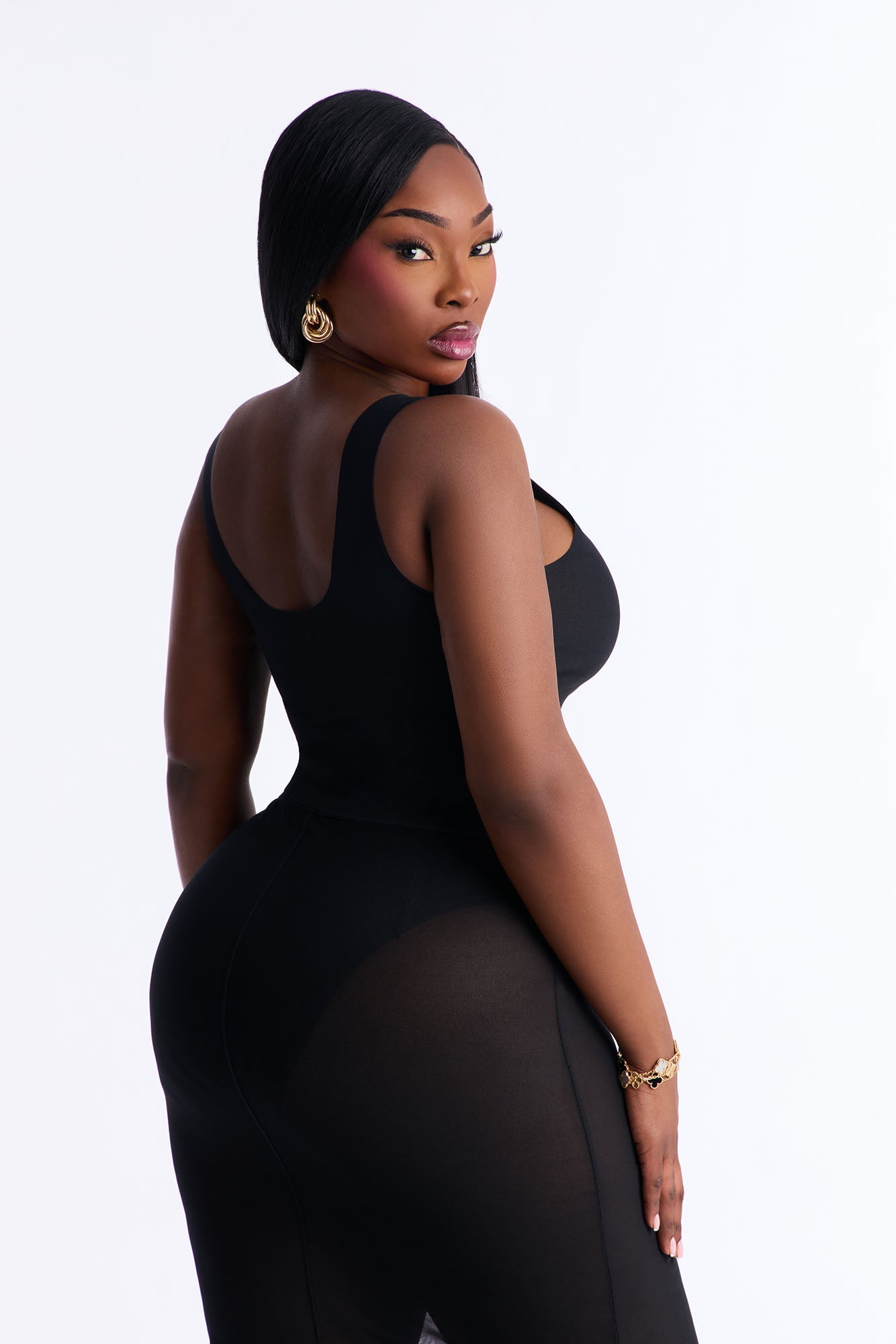 Power Mesh Low Scoop Back Sleeveless Top - Black
