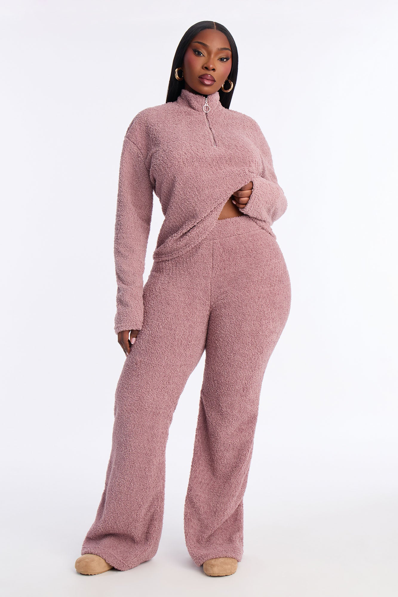 Lana Sherpa Flare Lounge Pant - Mauve