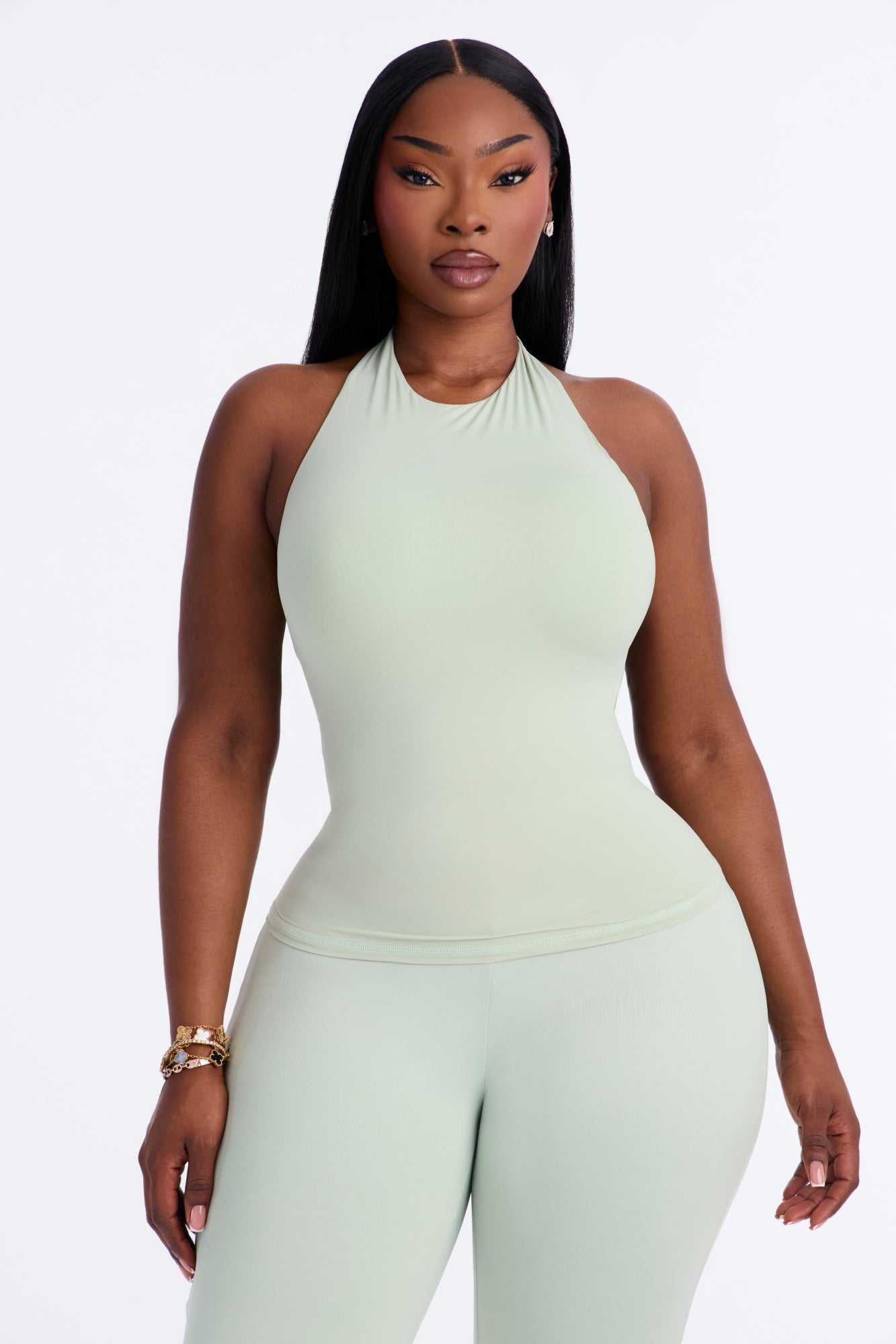 Second Skin Bra Pad Sleeveless Halter Top - Mint