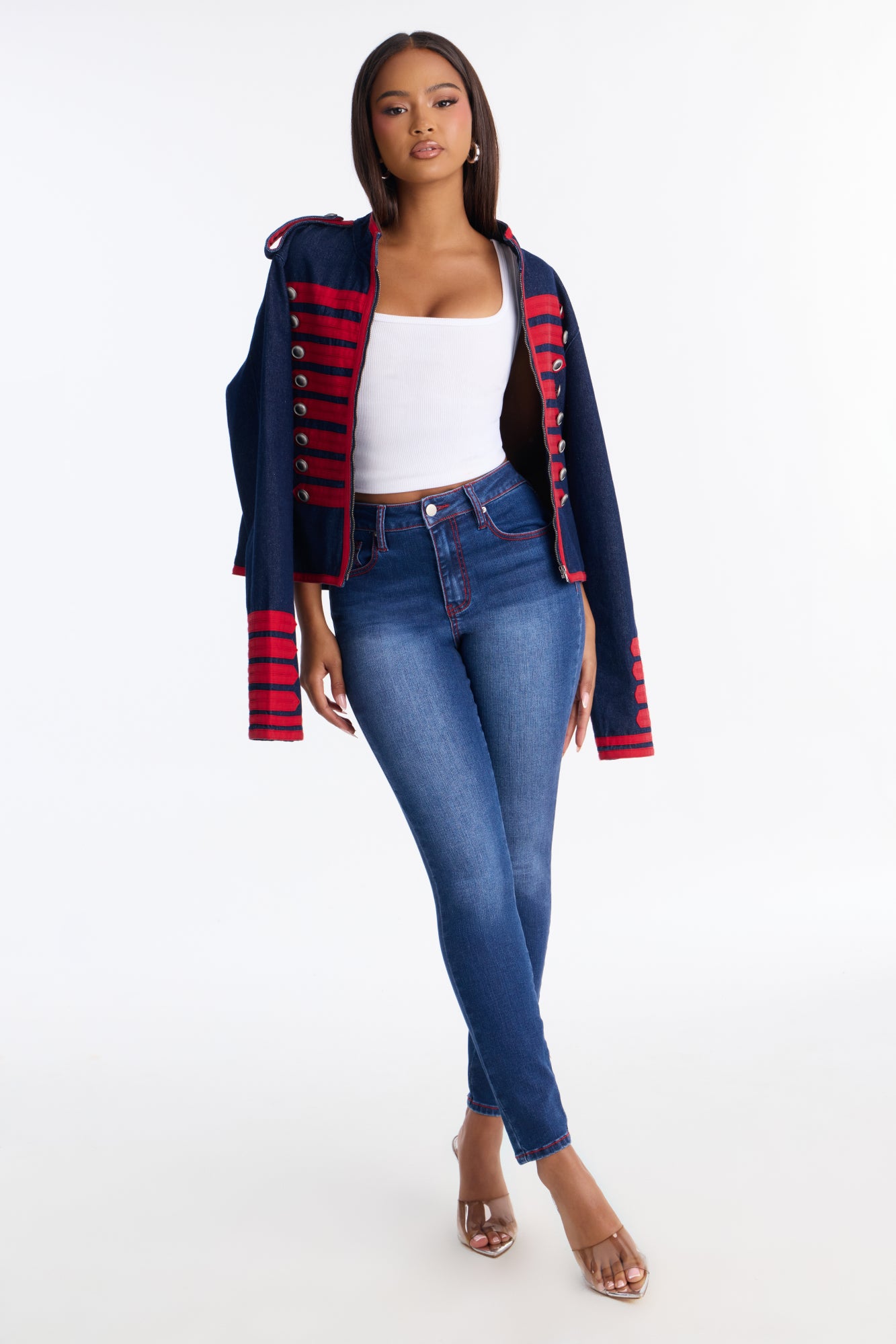 In The Red High Rise Stretch Skinny Jeans - Dark Wash image 5
