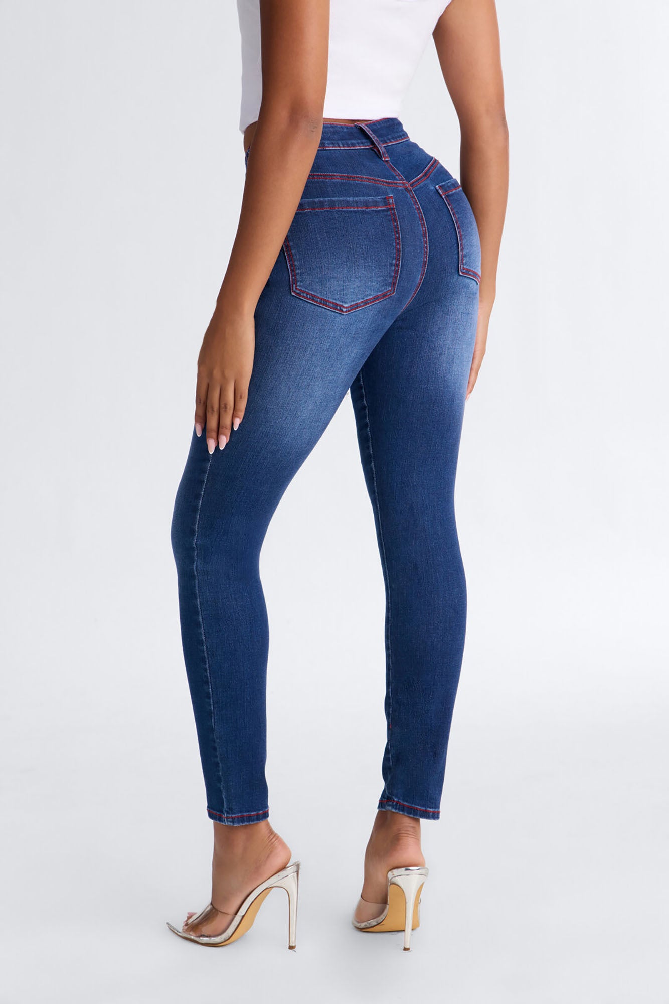 In The Red High Rise Stretch Skinny Jeans - Dark Wash image 8