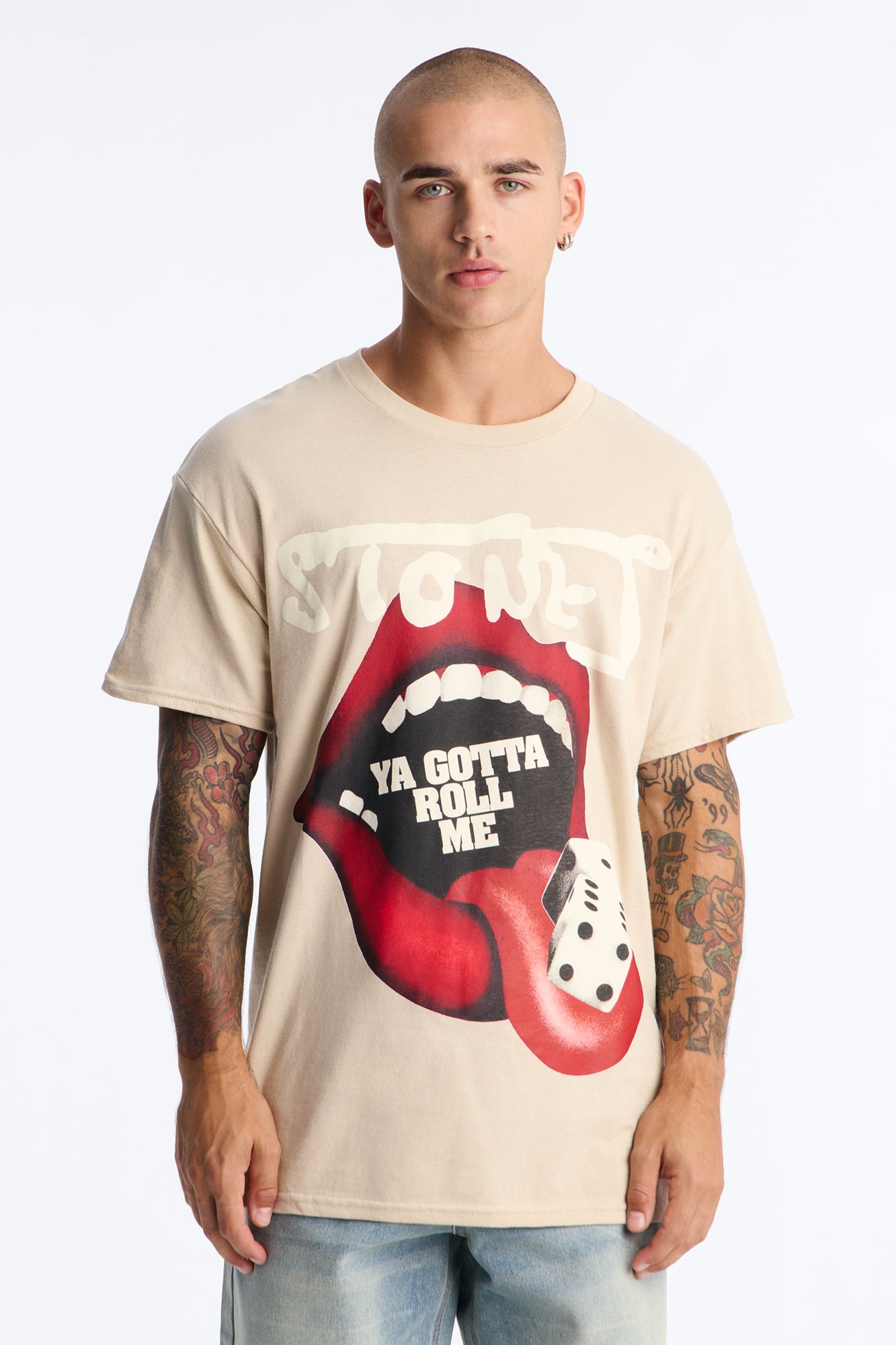 Rolling Stones Ya Gotta Roll Me Oversized Short Sleeve Tee - Sand