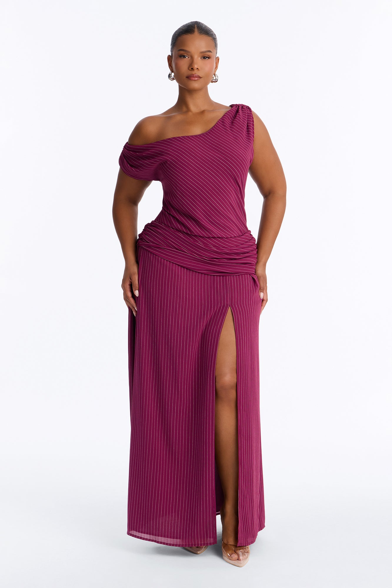 Stella Chiffon Pinstripe Maxi Dress - Burgundy/combo