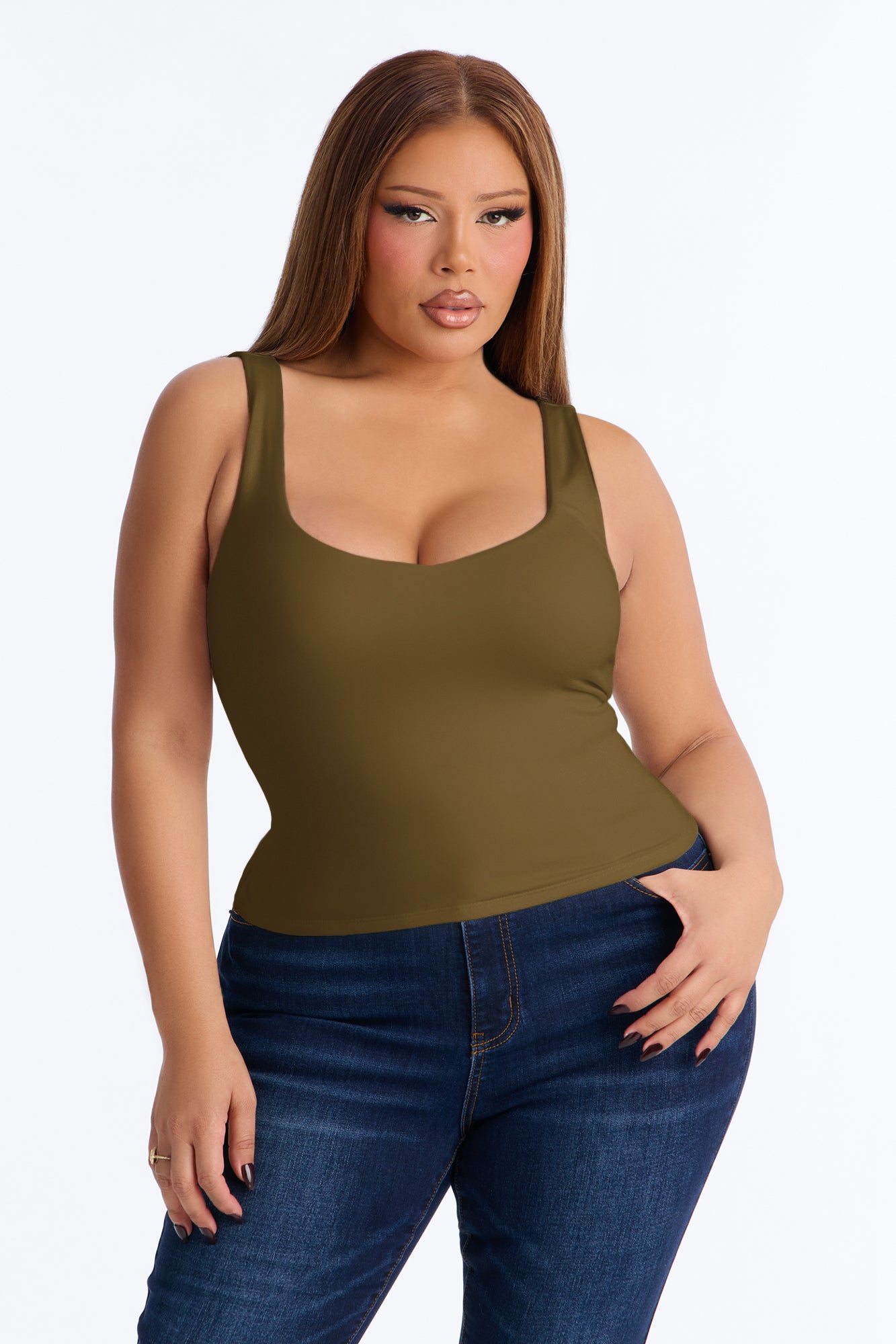 Quinn Double Lined Tank Top - Dark Olive