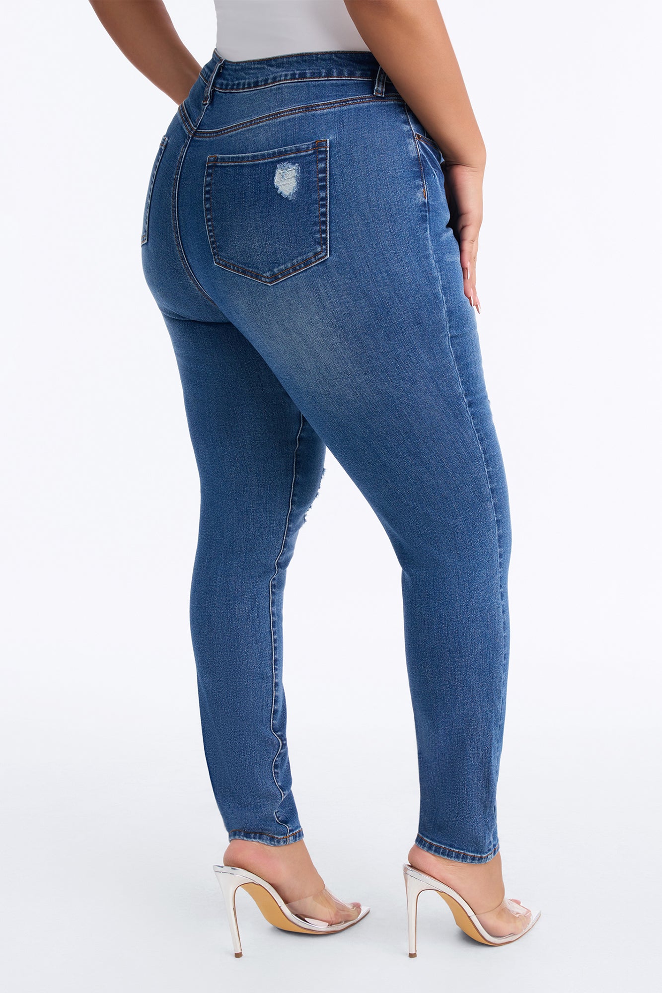 Tall Higher Frequency Stretch Ripped Skinny Jeans - Medium Wash image 4