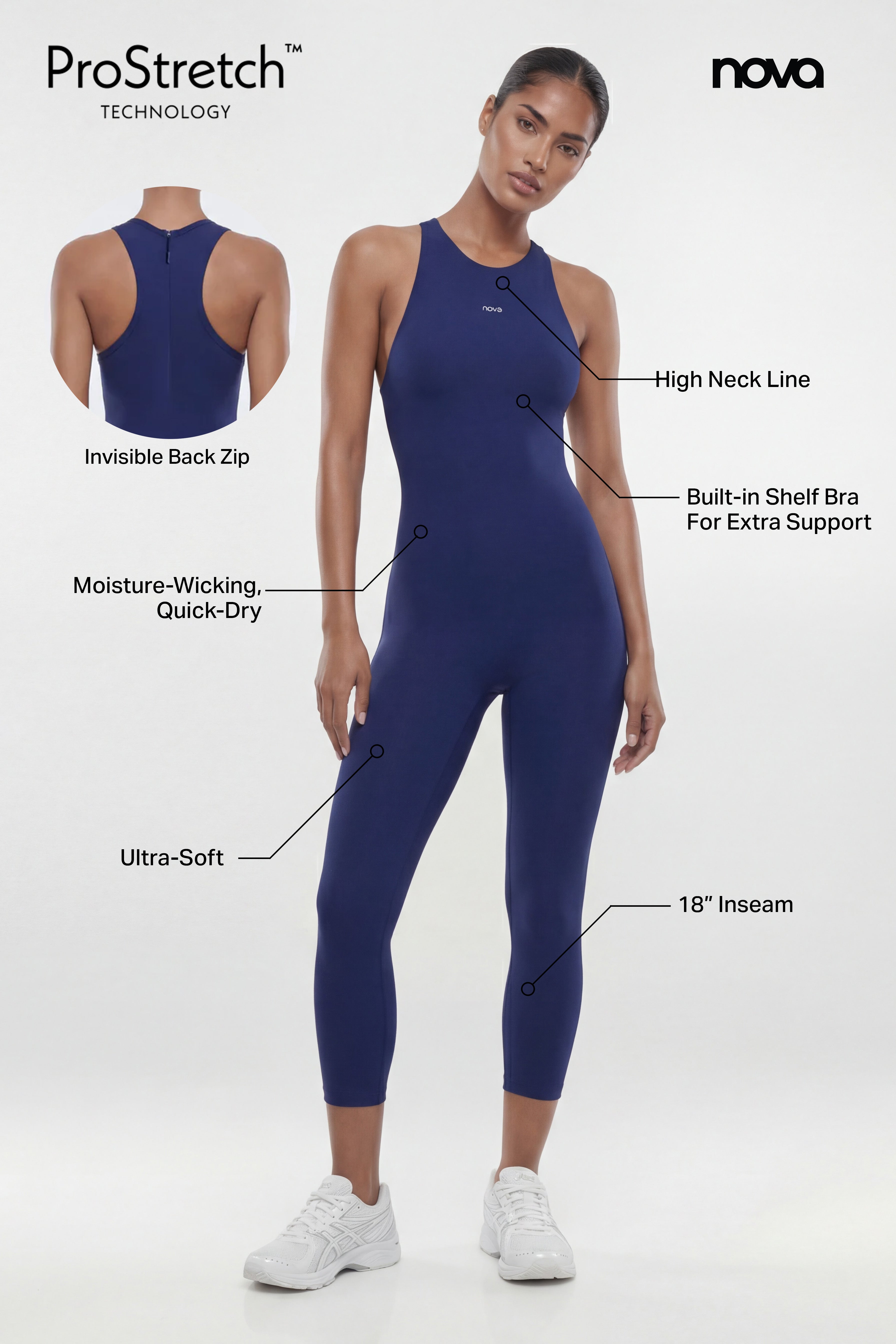 ProStretch™ 18″ High Neck Capri Jumpsuit - Navy
