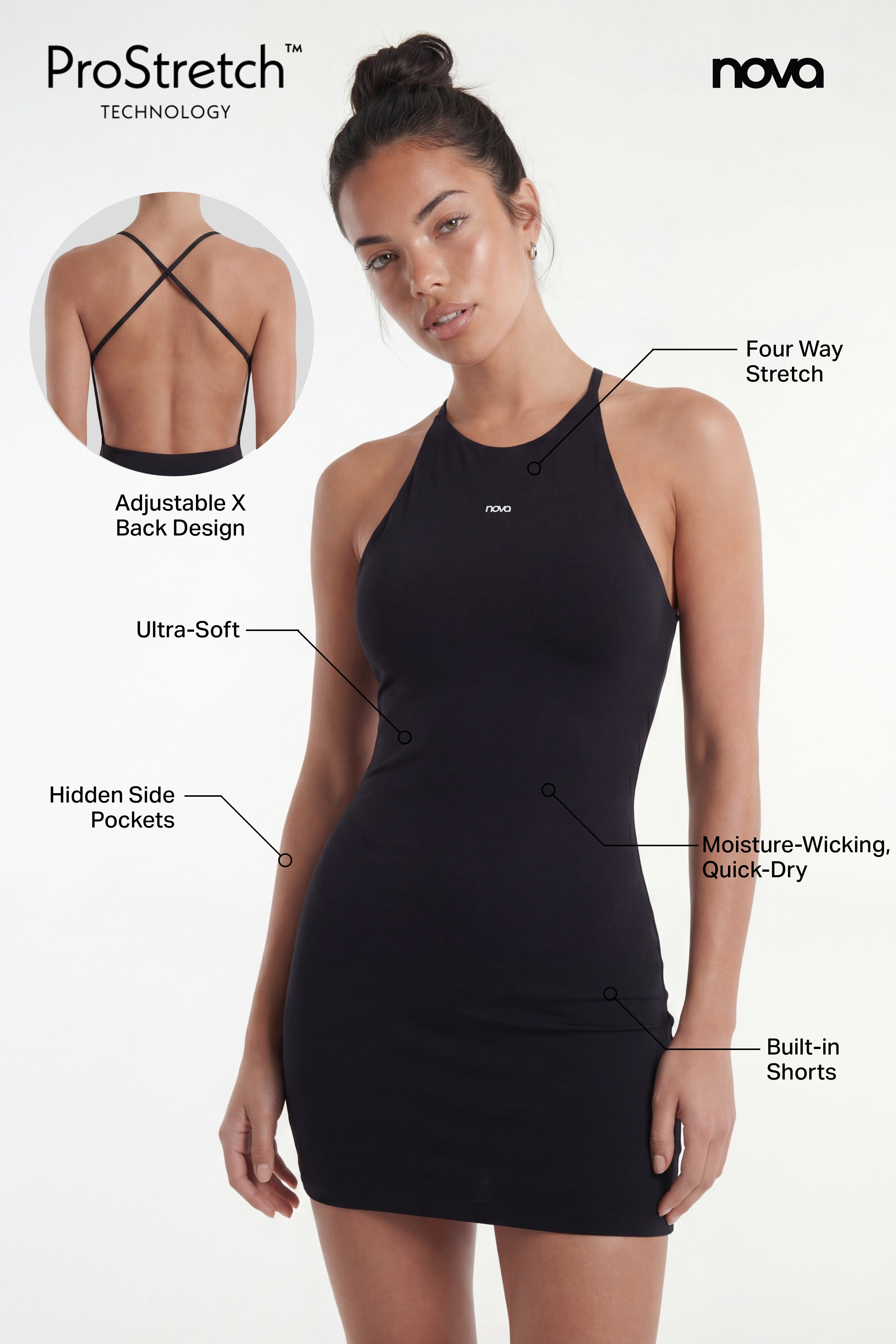 ProStretch™ Open Back Sports Dress - Black