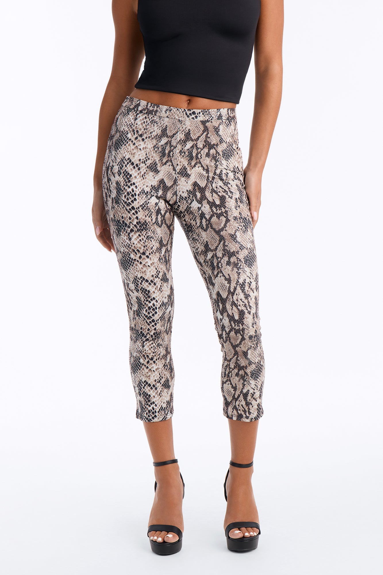 Slick Moves High Rise Snakeskin Capri Leggings - Brown Combo image 6