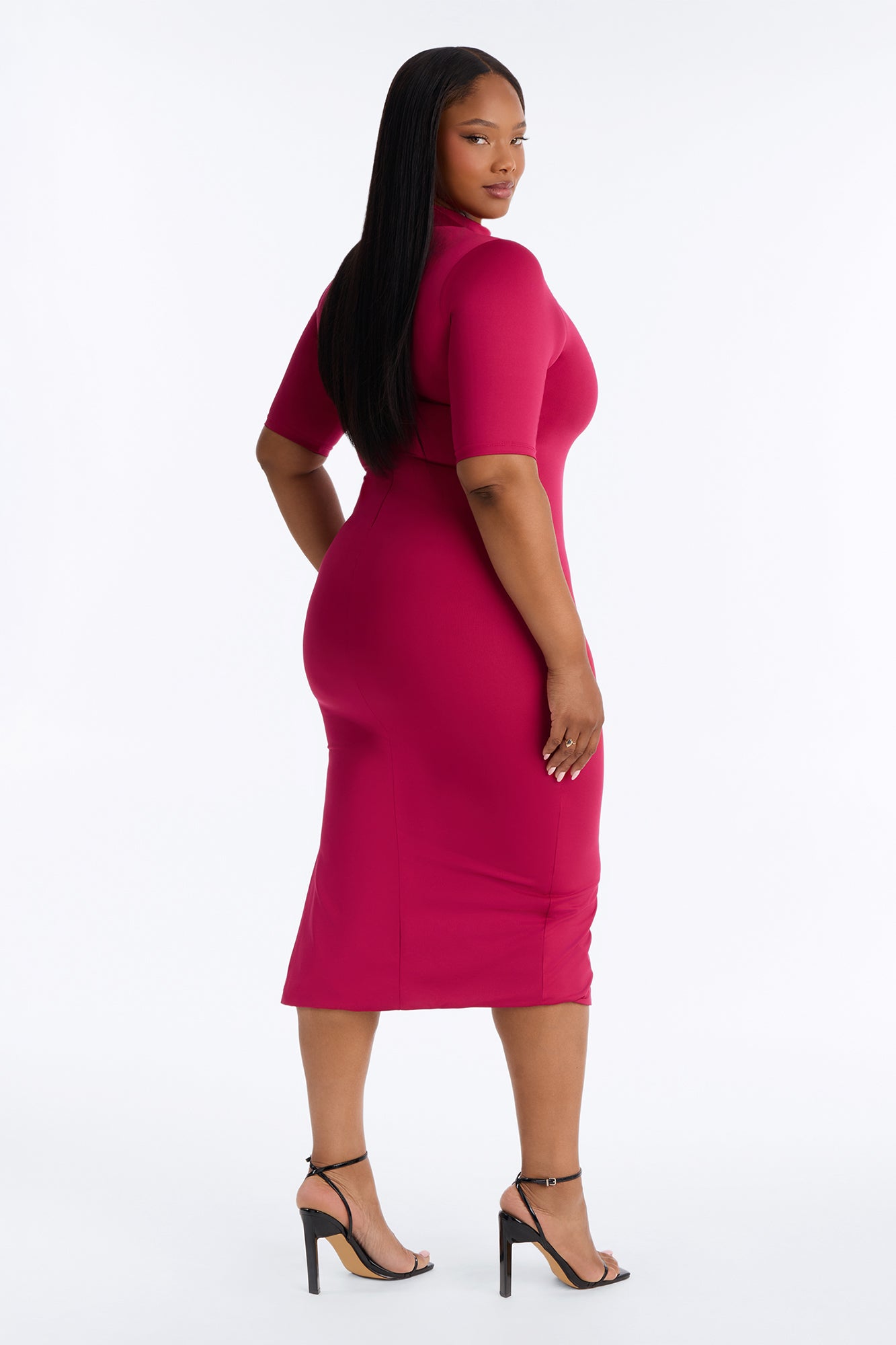Contour Double Lined Turtle Neck Midi Dress - Raspberry image 3