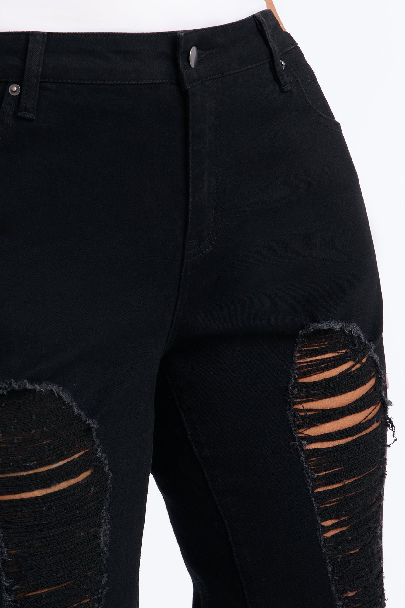 Hollywood Ripped Low Waist Straight Leg Jeans - Black image 4