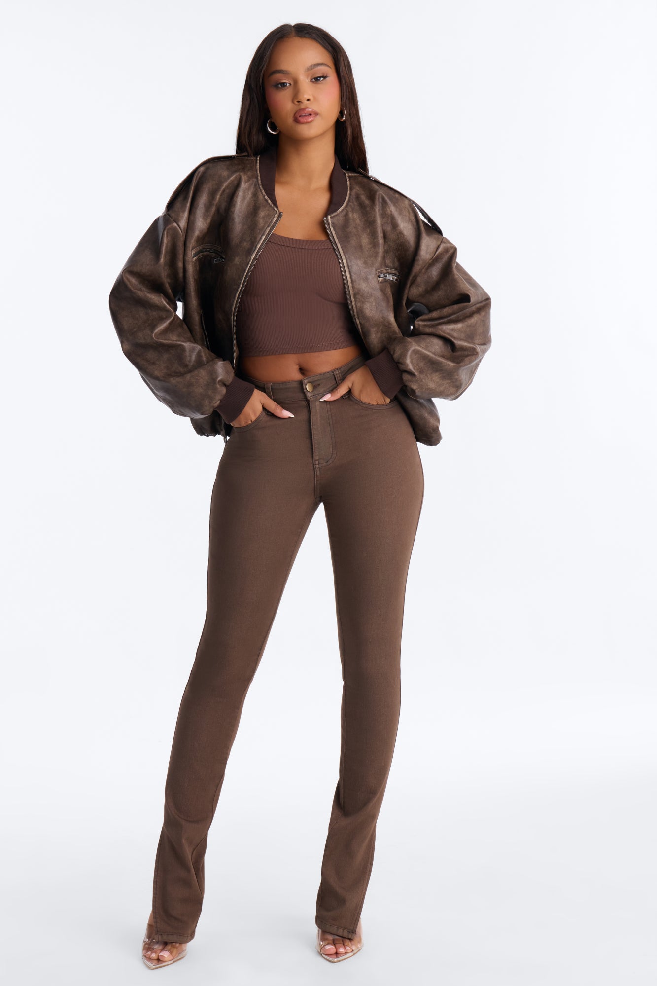 Sierra Split Hem High Rise Stretch Skinny Jeans - Brown image 5