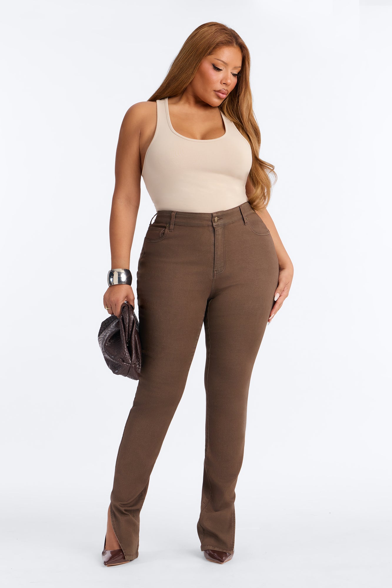 Sierra Split Hem High Rise Stretch Skinny Jeans - Brown image 2