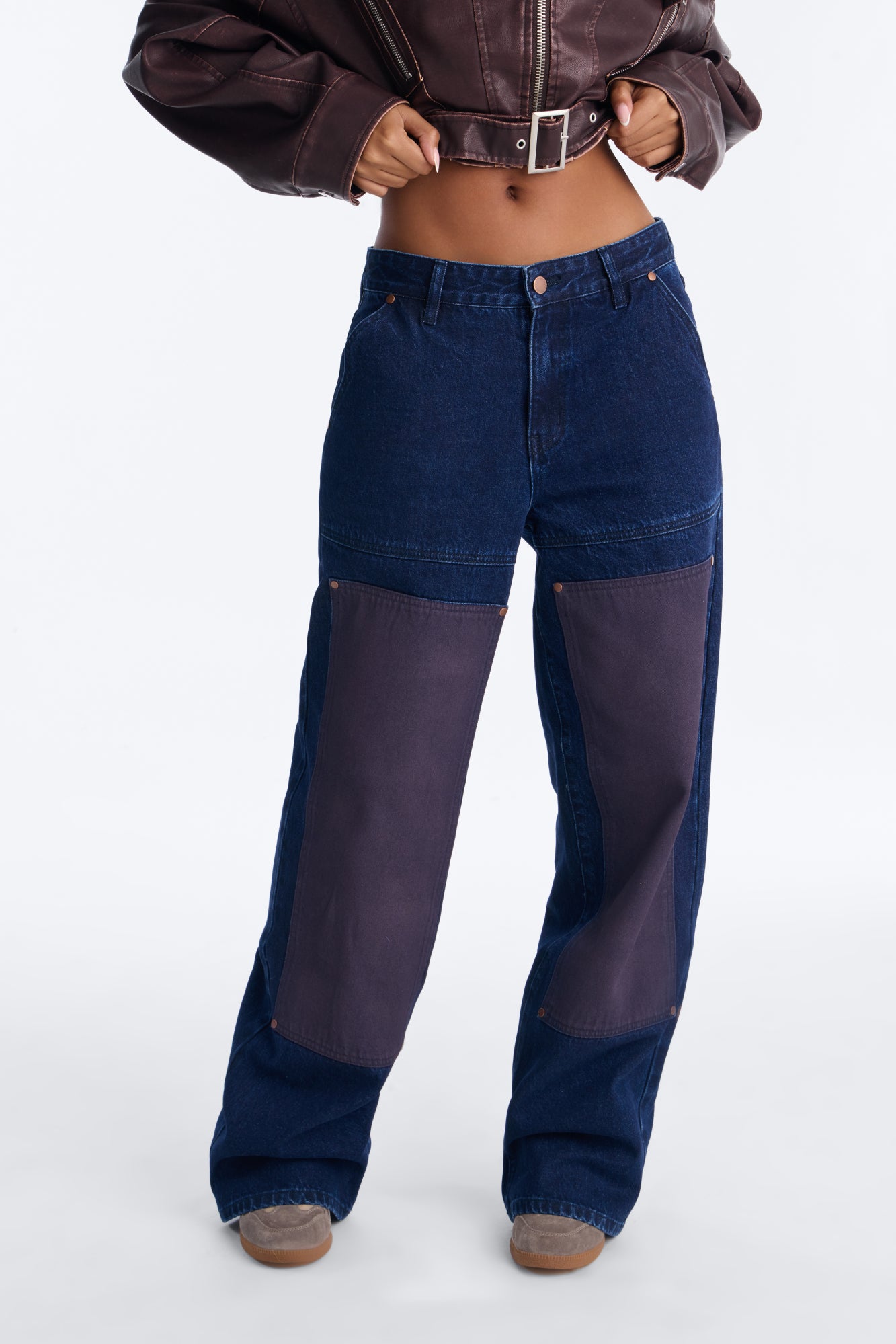 Portia Paneled Utility Baggy Jeans - Dark Wash image 5