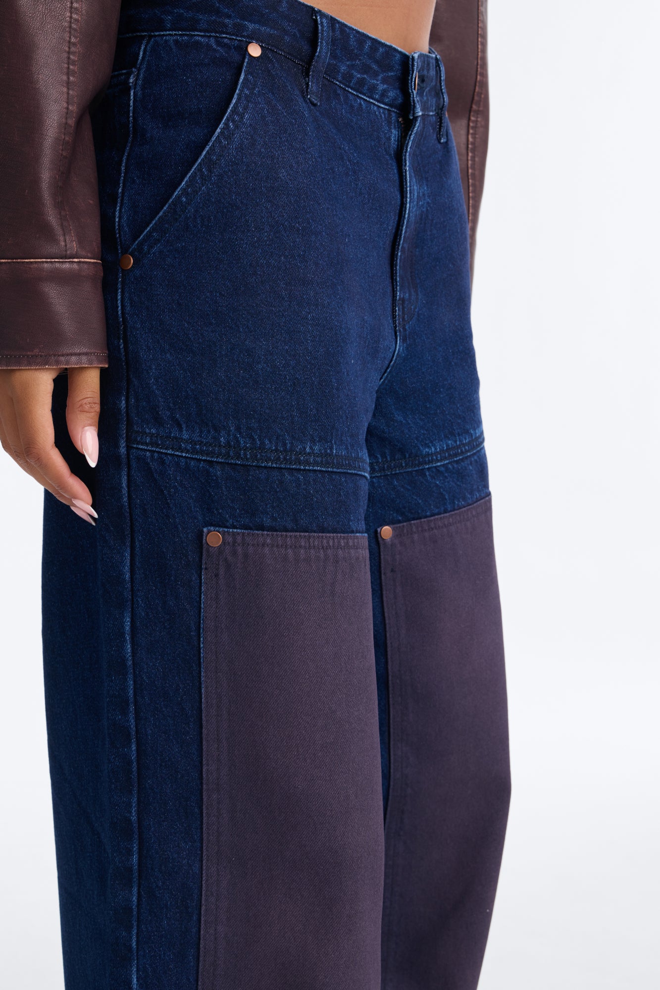 Portia Paneled Utility Baggy Jeans - Dark Wash image 7