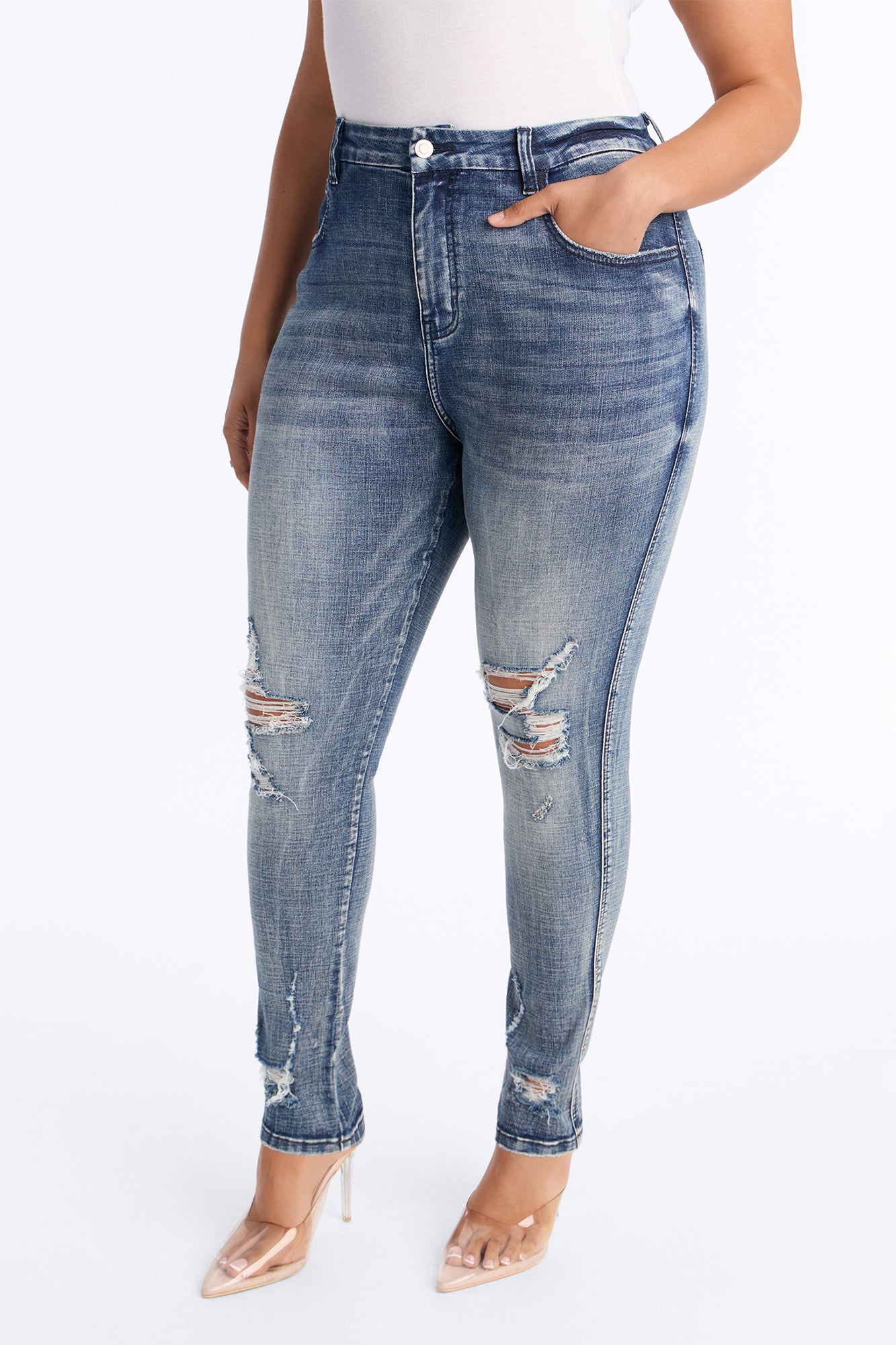 Long Story Short Ripped Sculpting Stretch Skinny Jeans - Medium Wash