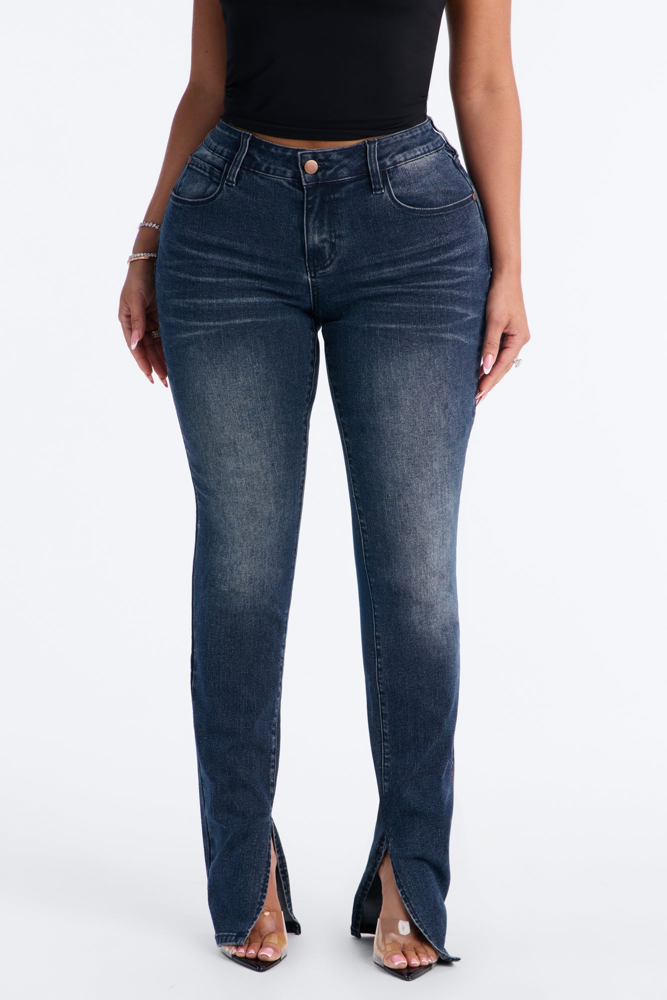 Solina Side Slit Stretch Skinny Jeans - Dark Wash image 5