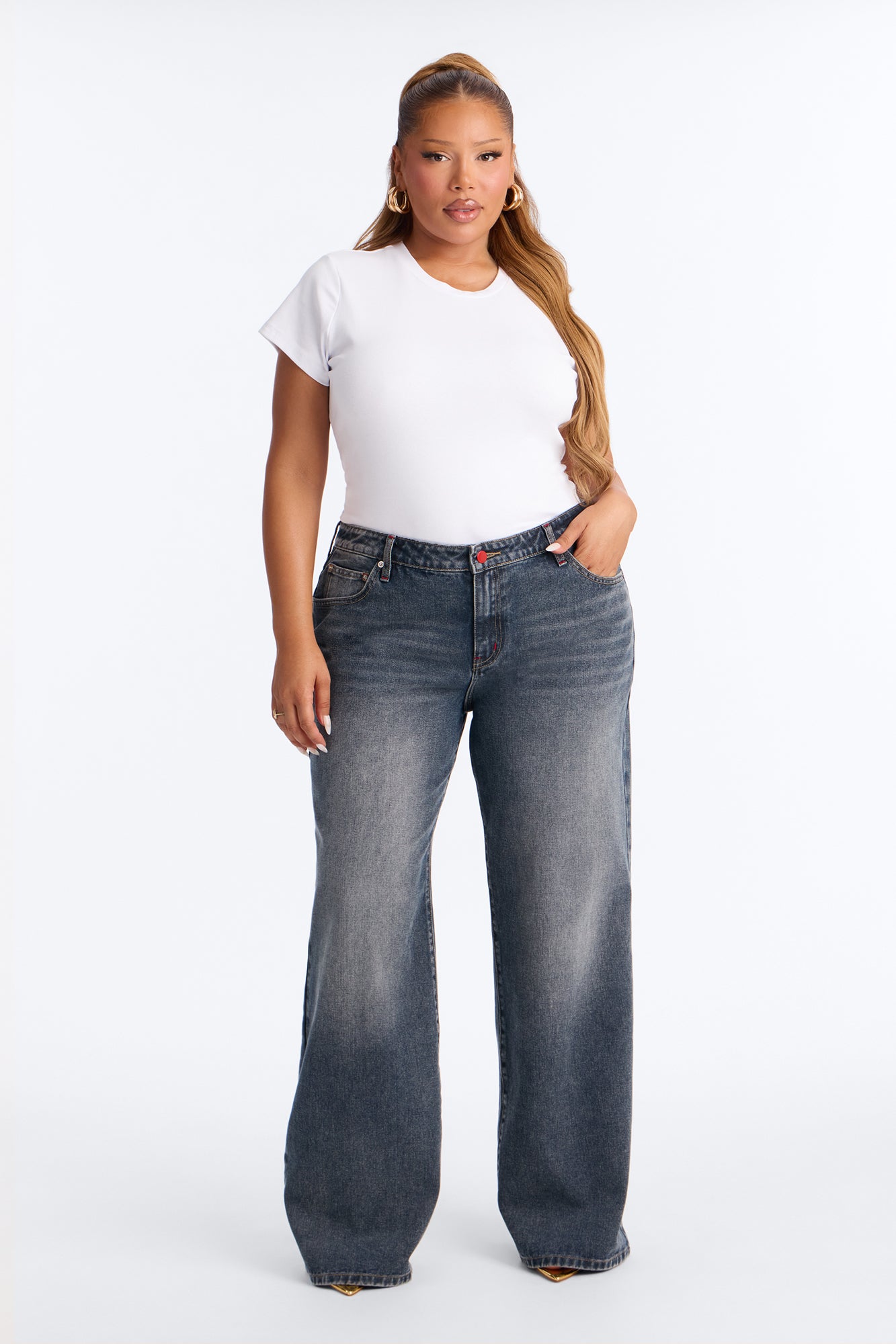 The 412 Low Rise Rigid Wide Leg Jeans - Dark Wash
