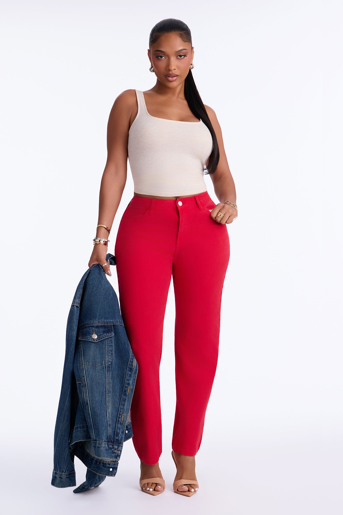 Smoke Signal Distressed Mom Jeans - Red image 5