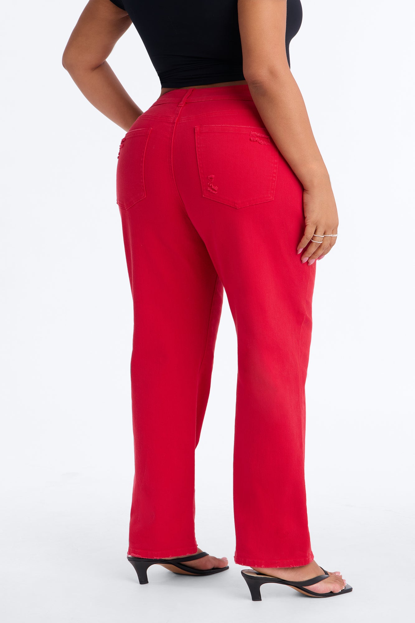 Smoke Signal Distressed Mom Jeans - Red image 4