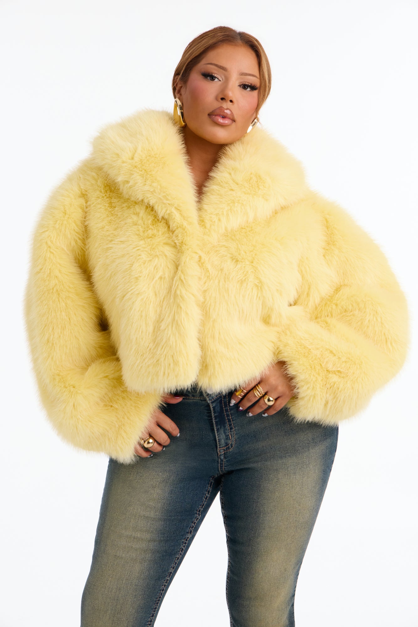 That's Luxe Faux Fur Coat - Butter Yellow