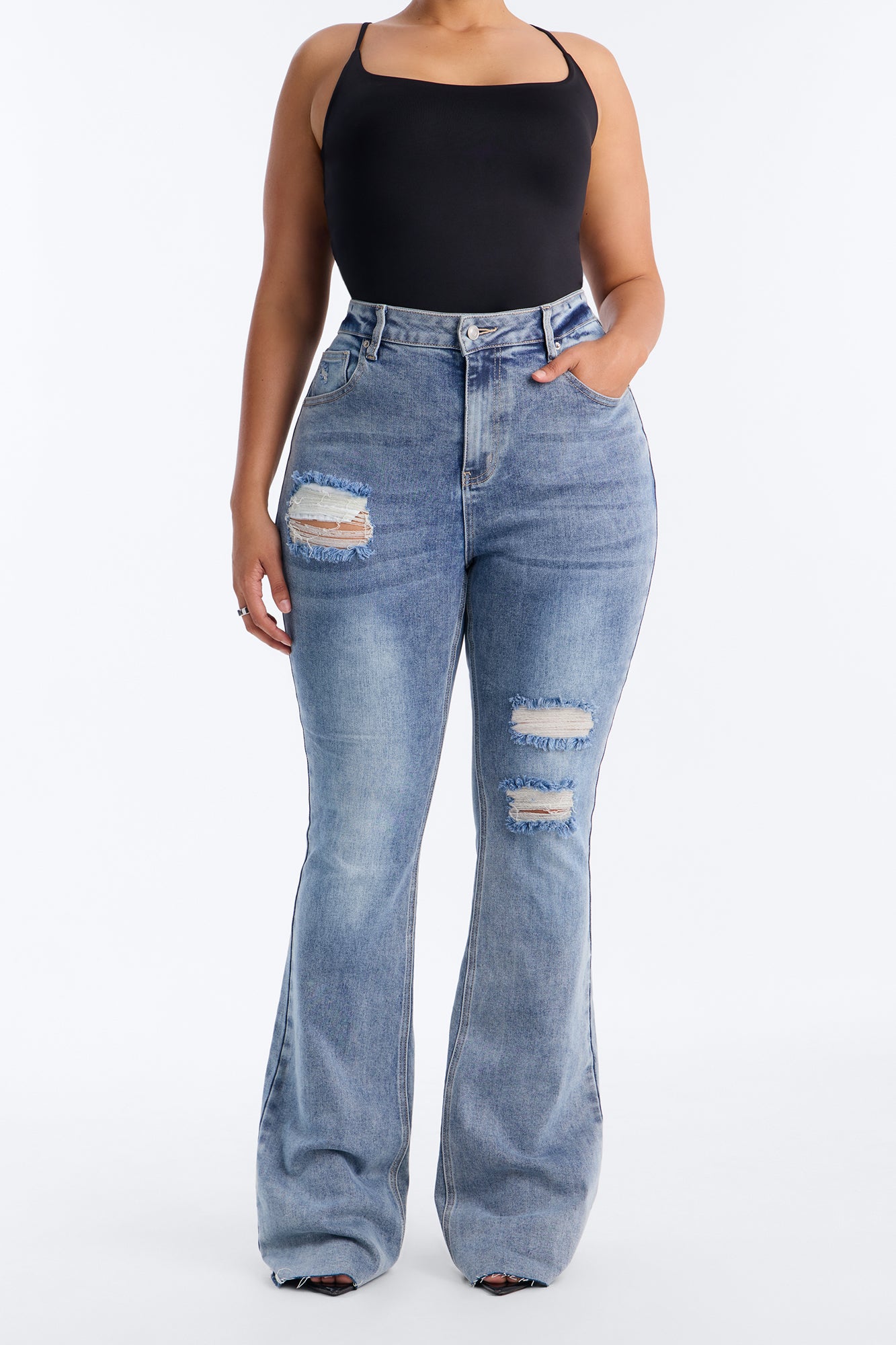 Tall Certifiable Stretch Ripped Flare Jeans - Light Wash image 2