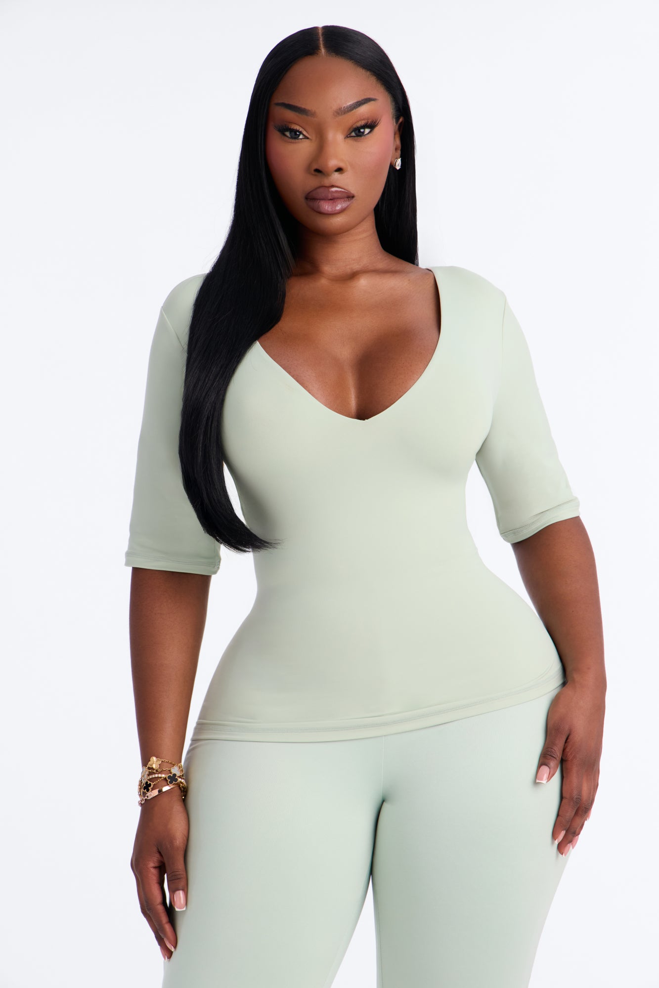 Second Skin Deep U Neck Elbow Sleeve Top - Mint