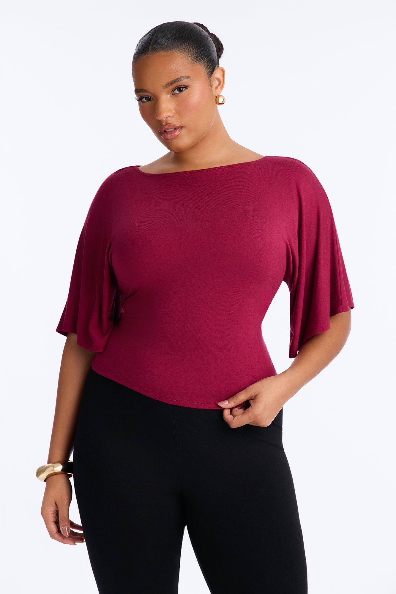 Nicolette Tie Waist Short Sleeve Top - Raspberry