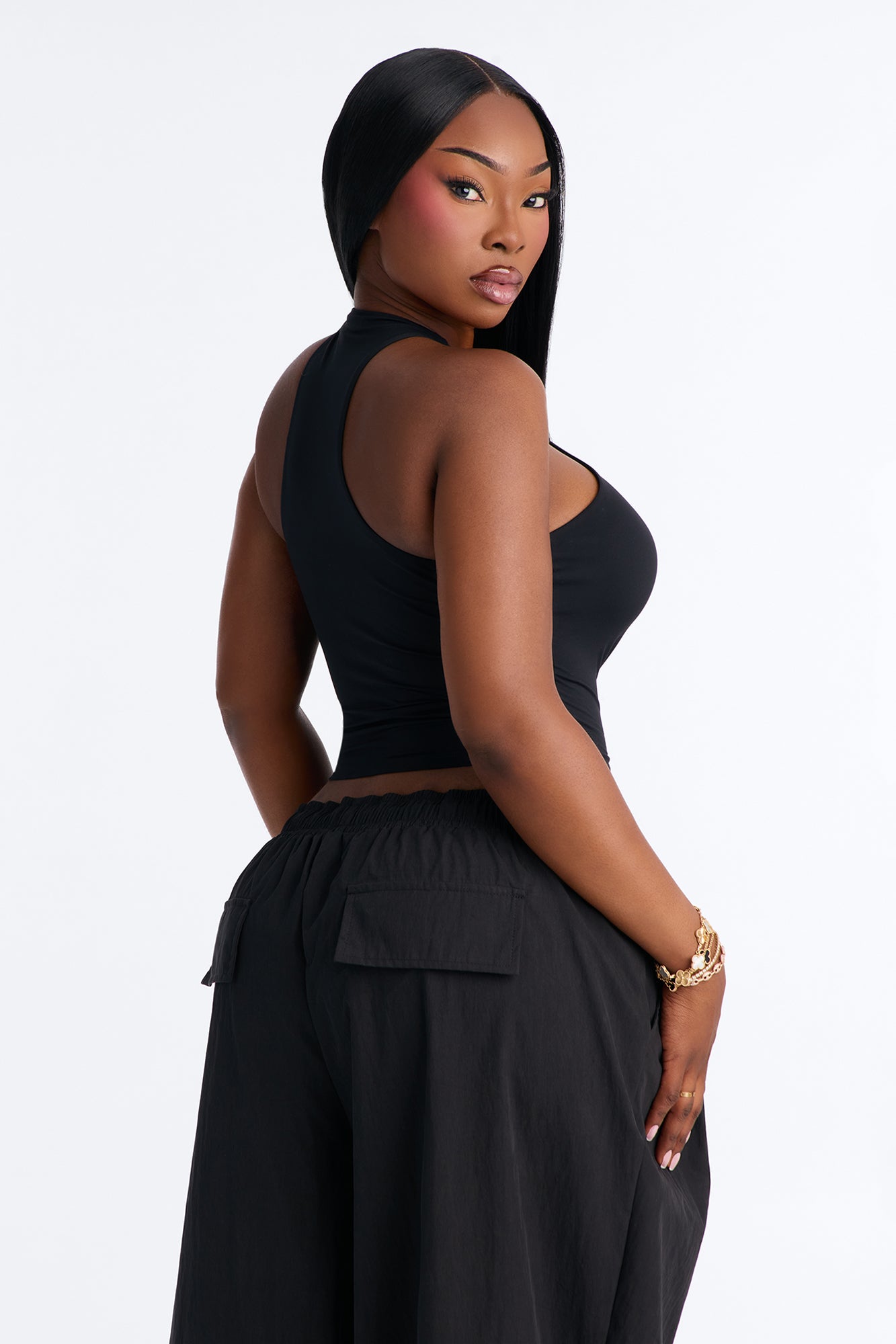 Second Skin Double Lined Front Zip Sleeveless Top - Black