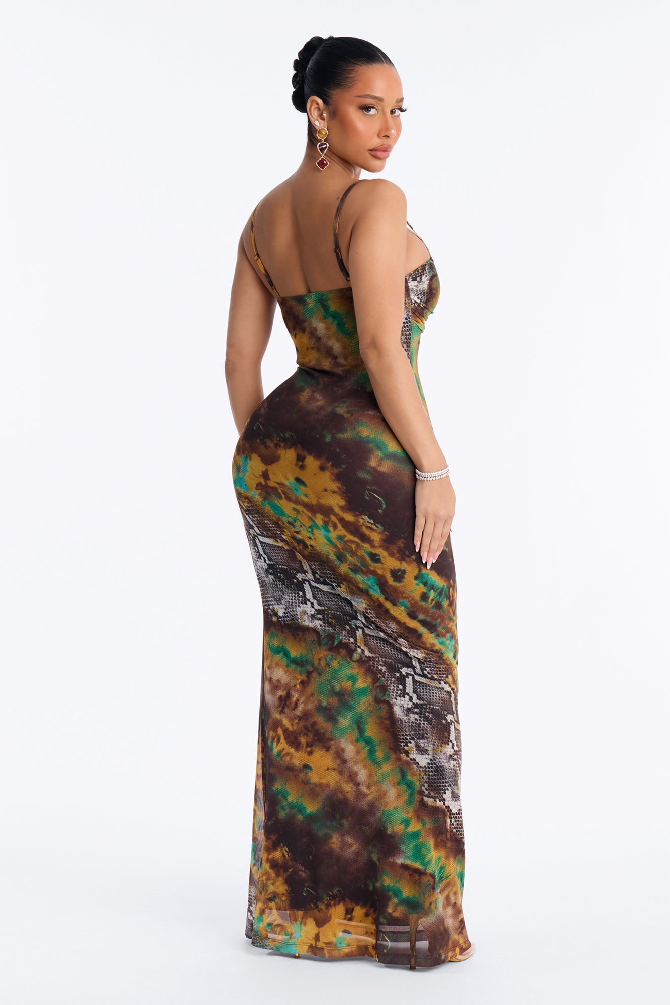 Rattled Mesh Maxi Dress - Green/combo image 8