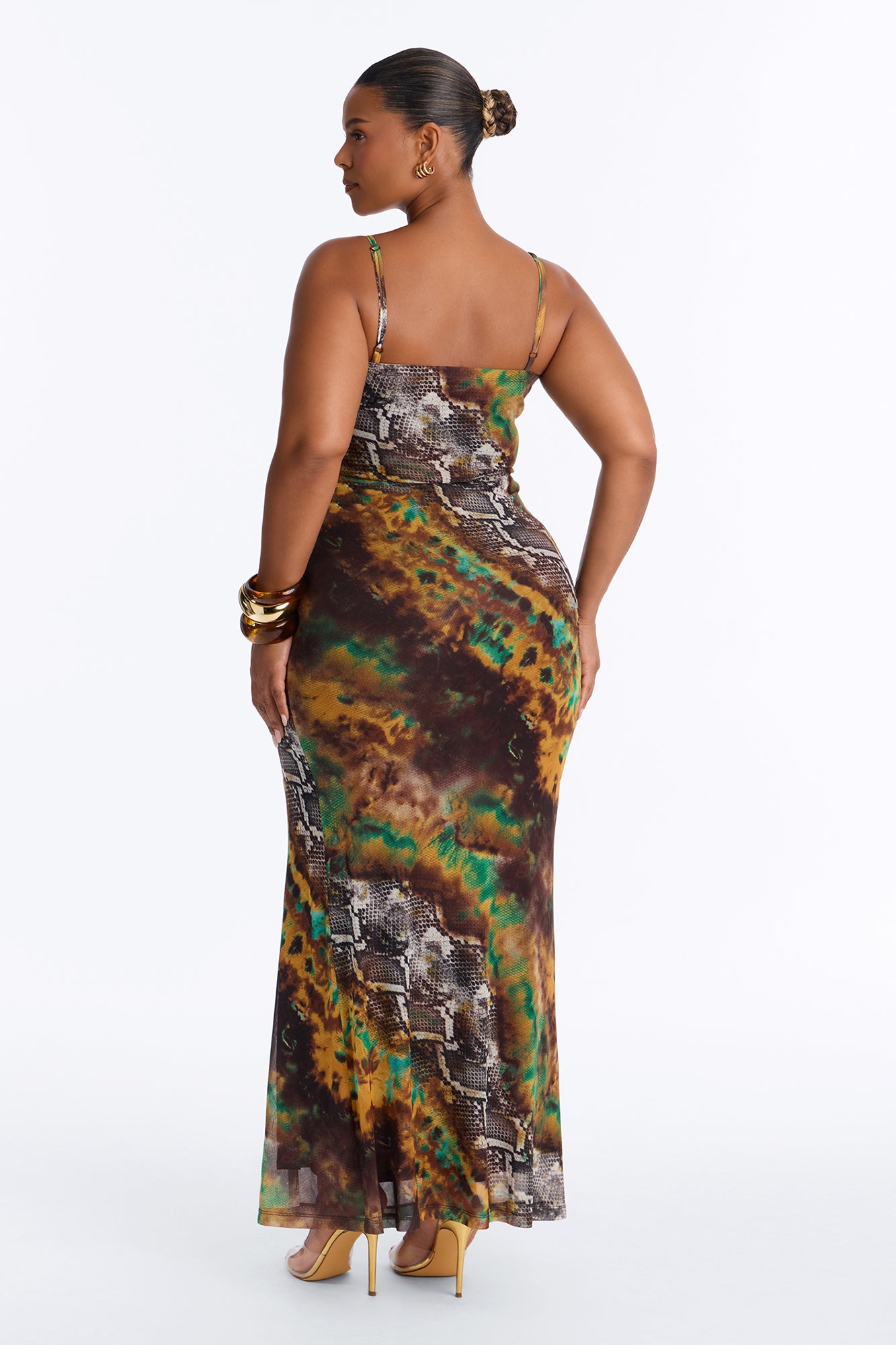 Rattled Mesh Maxi Dress - Green/combo image 4