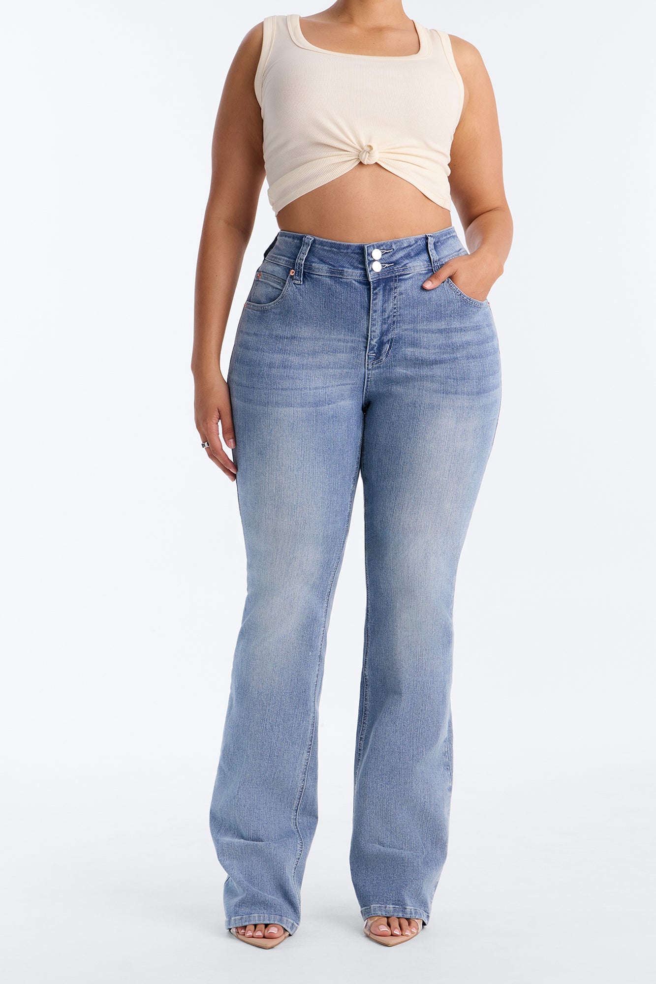 Tall Might Go Double Button Stretch Bootcut Jeans - Medium Wash image 2