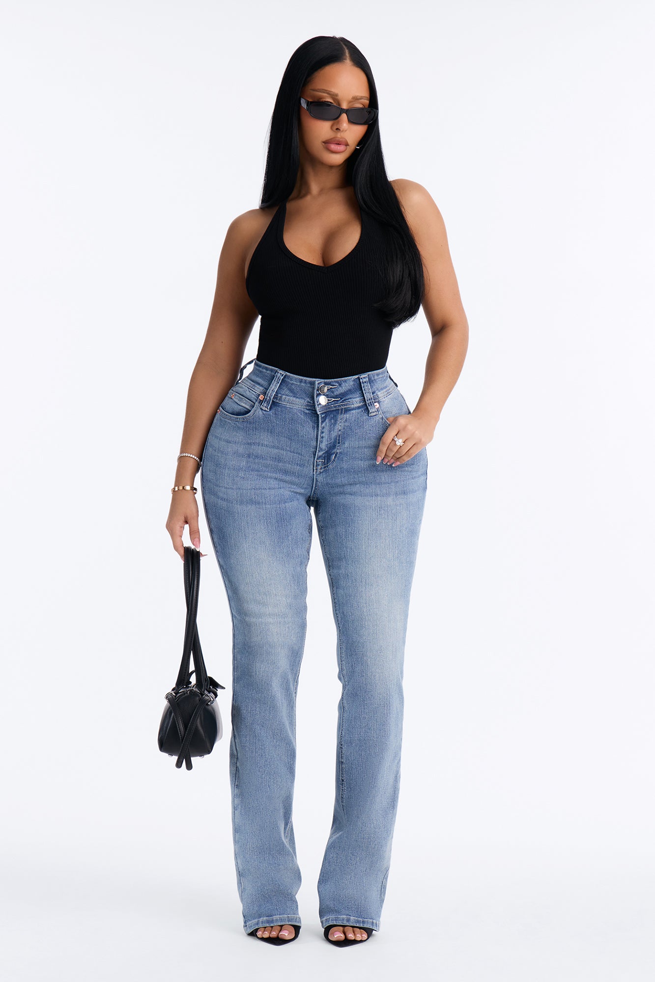 Tall Might Go Double Button Stretch Bootcut Jeans - Medium Wash image 6