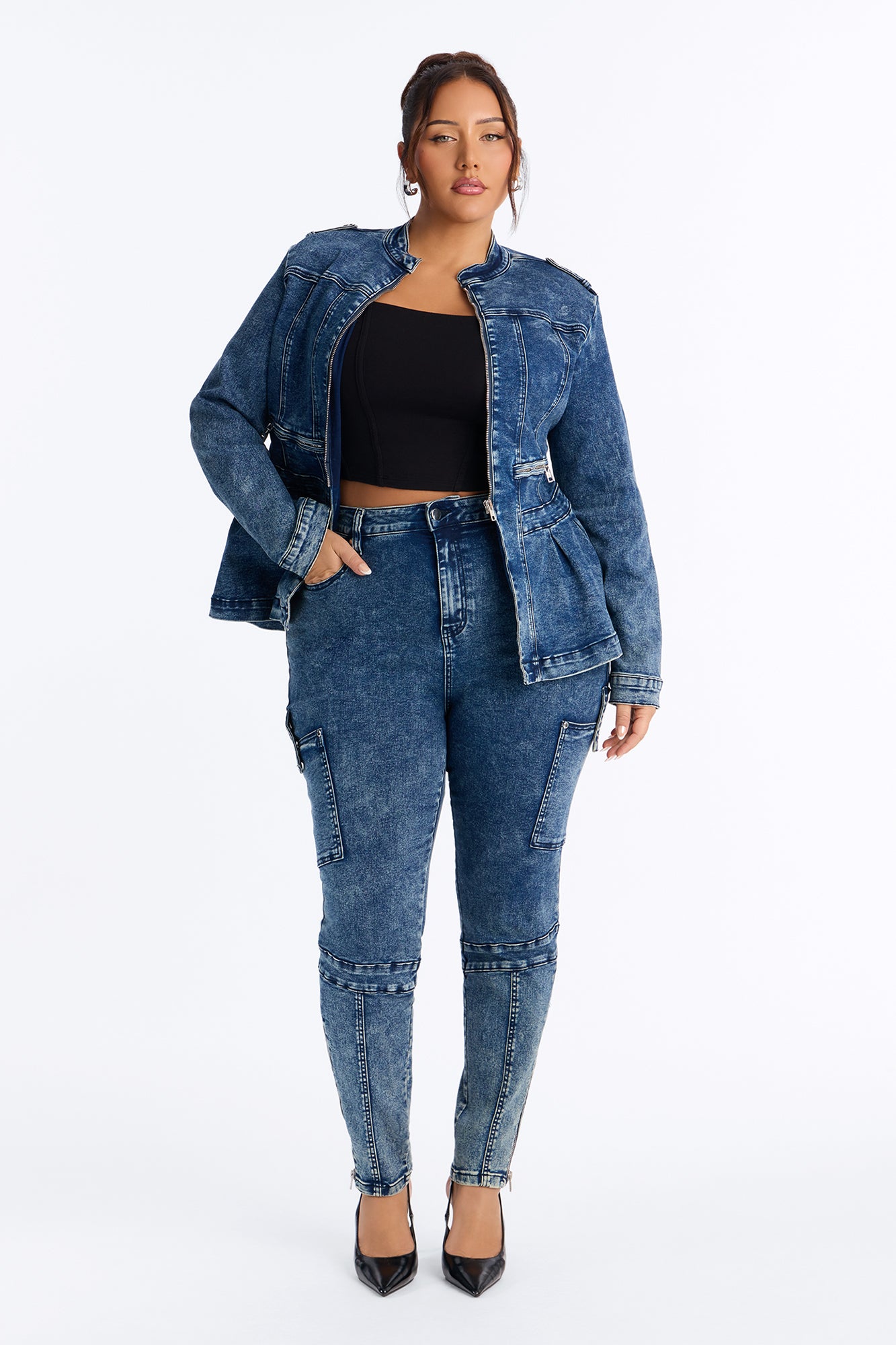 Lowkey Snatched High Rise Cargo Skinny Jeans - Vintage Wash