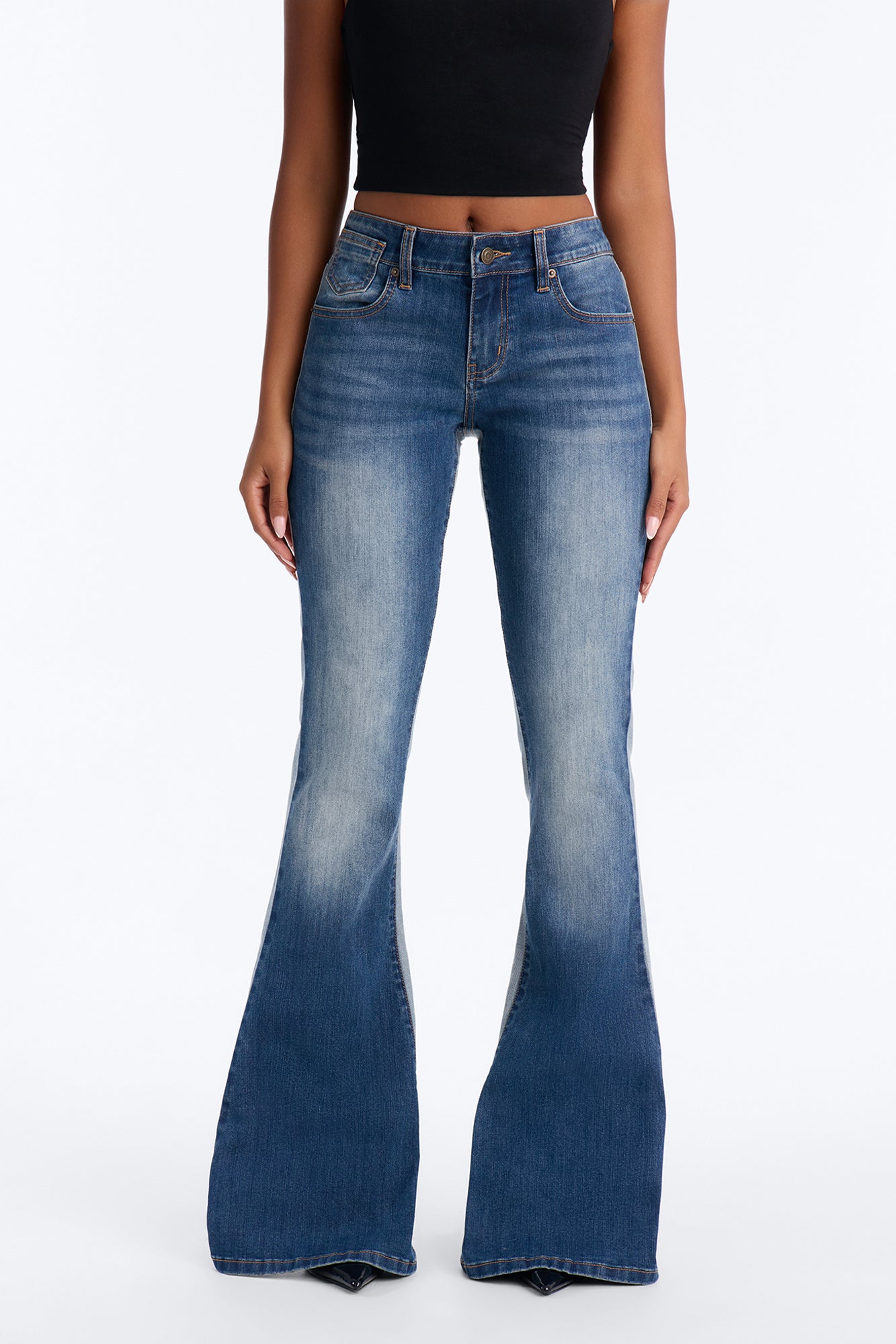 San Marcos Stretch Two Tone Low Rise Flare Jeans - Dark Wash image 6
