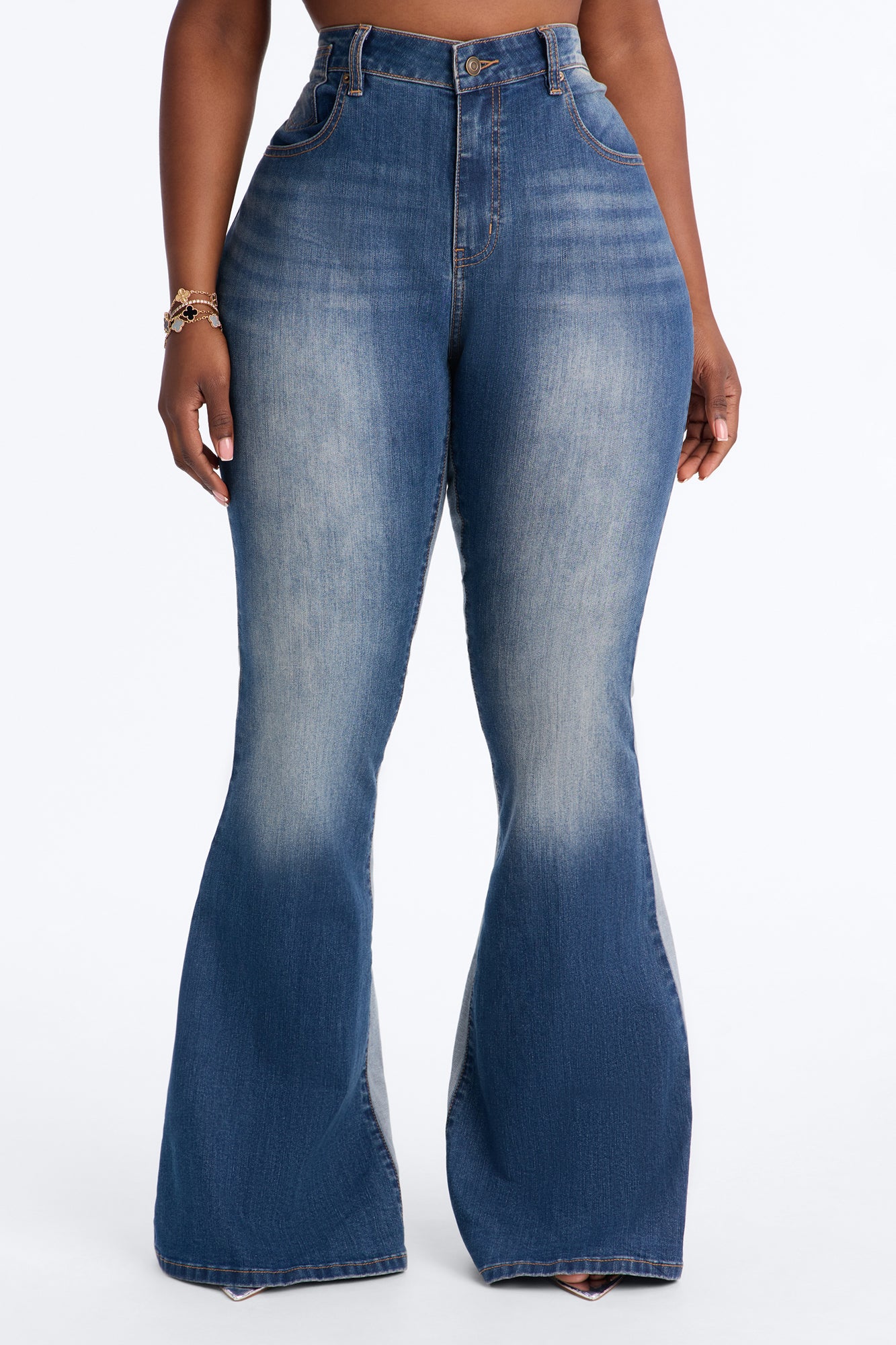 San Marcos Stretch Two Tone Low Rise Flare Jeans - Dark Wash image 2