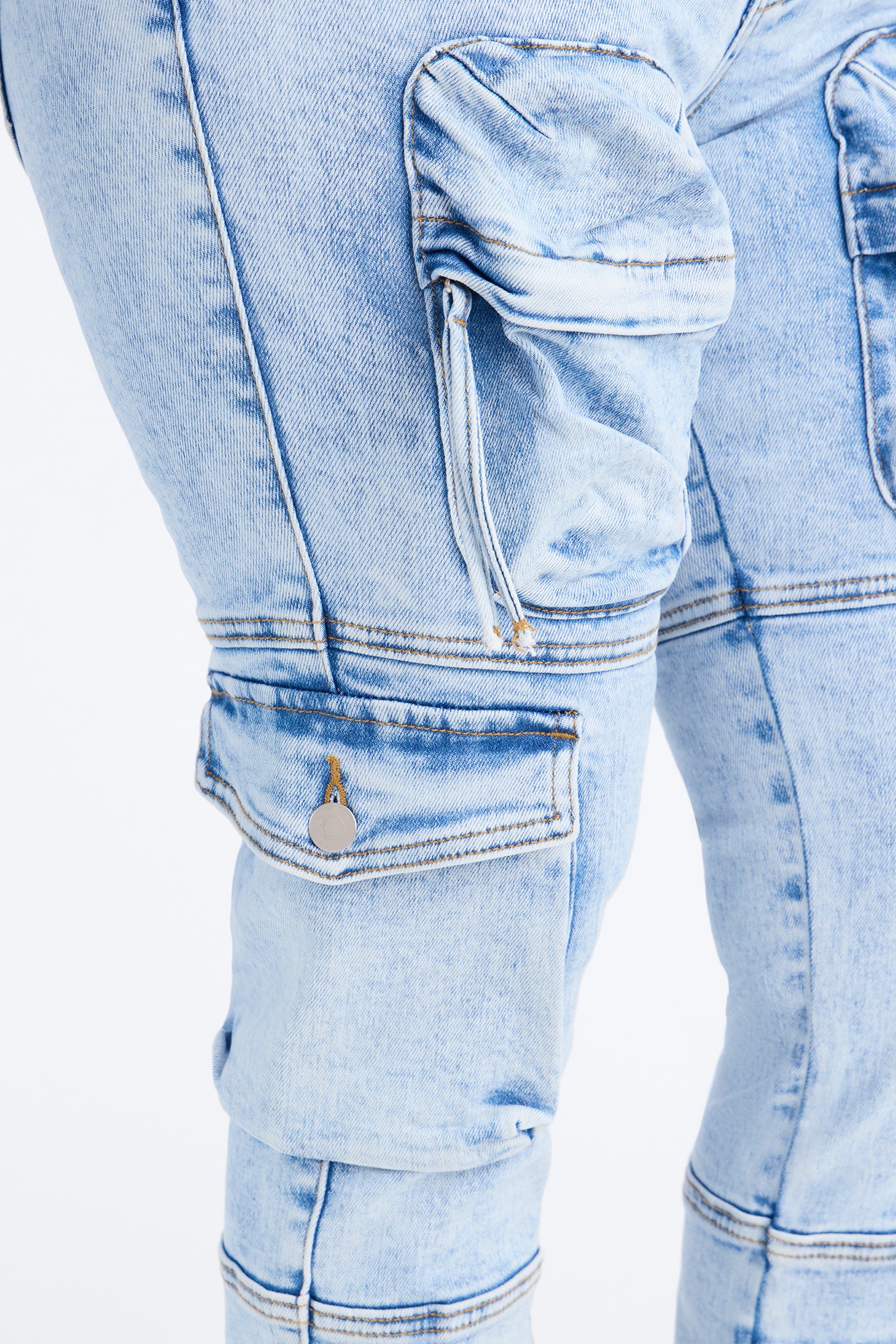 Street Smarts Stretch Slim Straight Cargo Jeans - Light Wash image 7